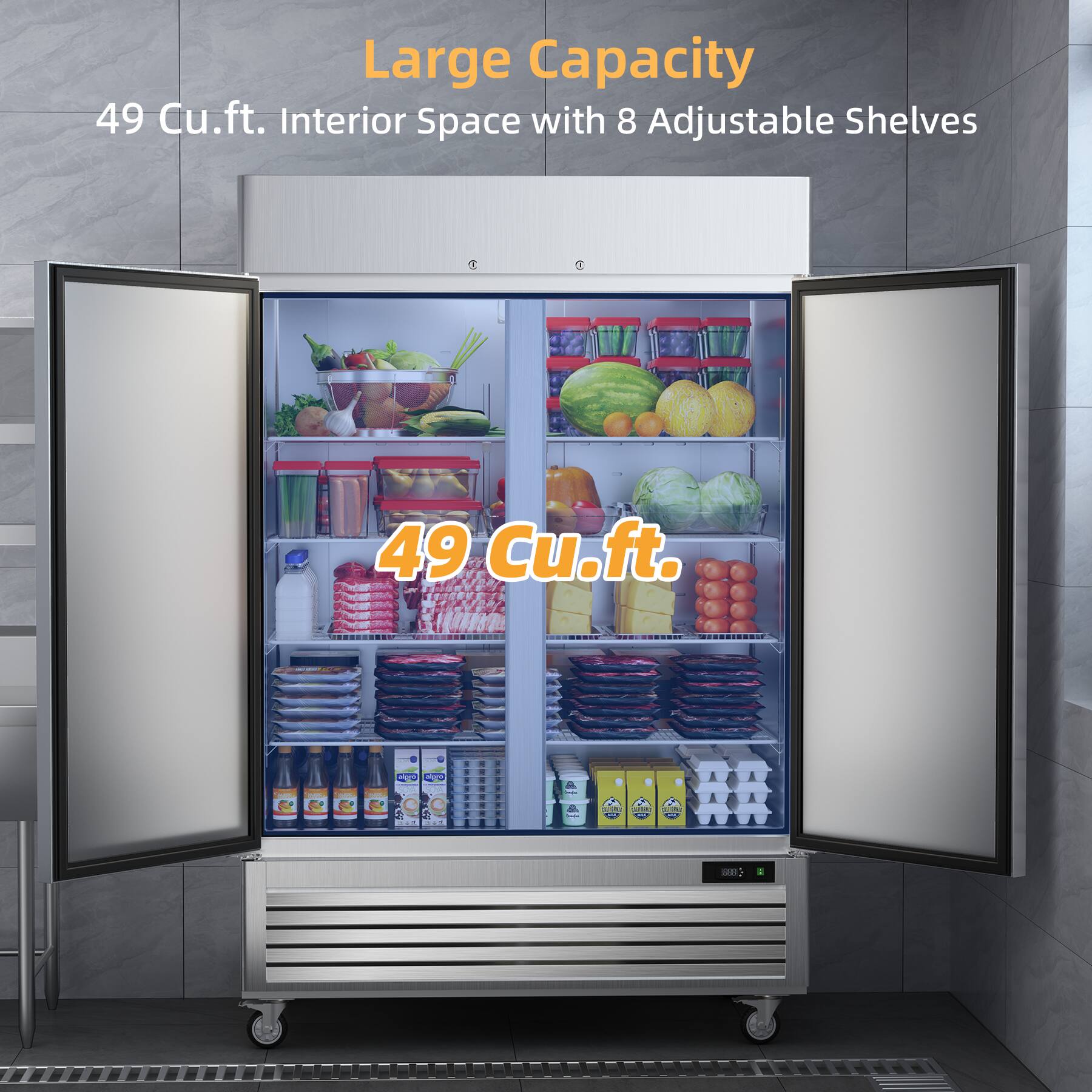 Large Capacity  
49 Cu.ft. Interior Space with 8 Adjustable Shelves  

49 Cu.ft.