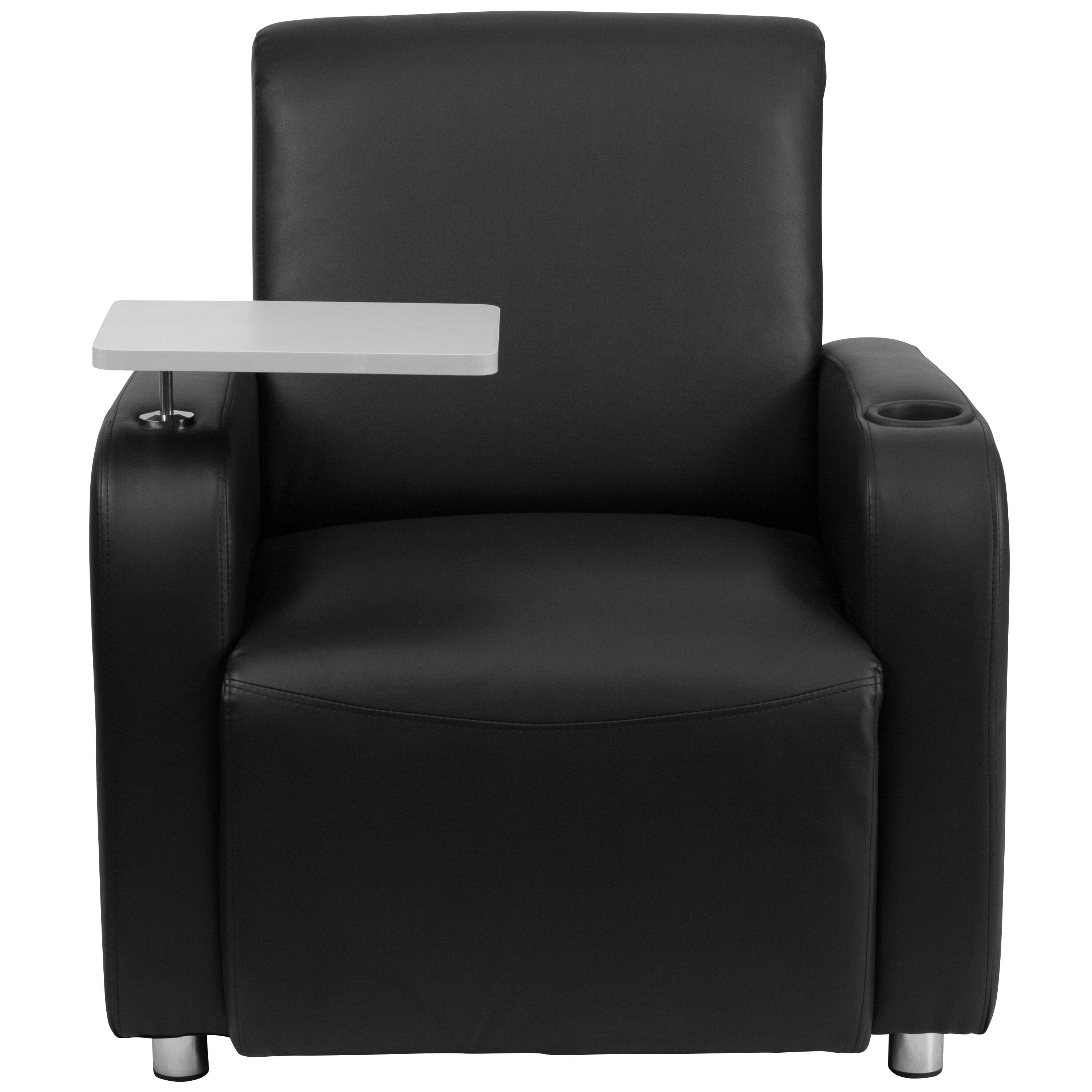 Alt View 7. Emma + Oliver - Faux Leather Guest Chair with Tablet Arm, Chrome Legs and Cup Holder - Black.
