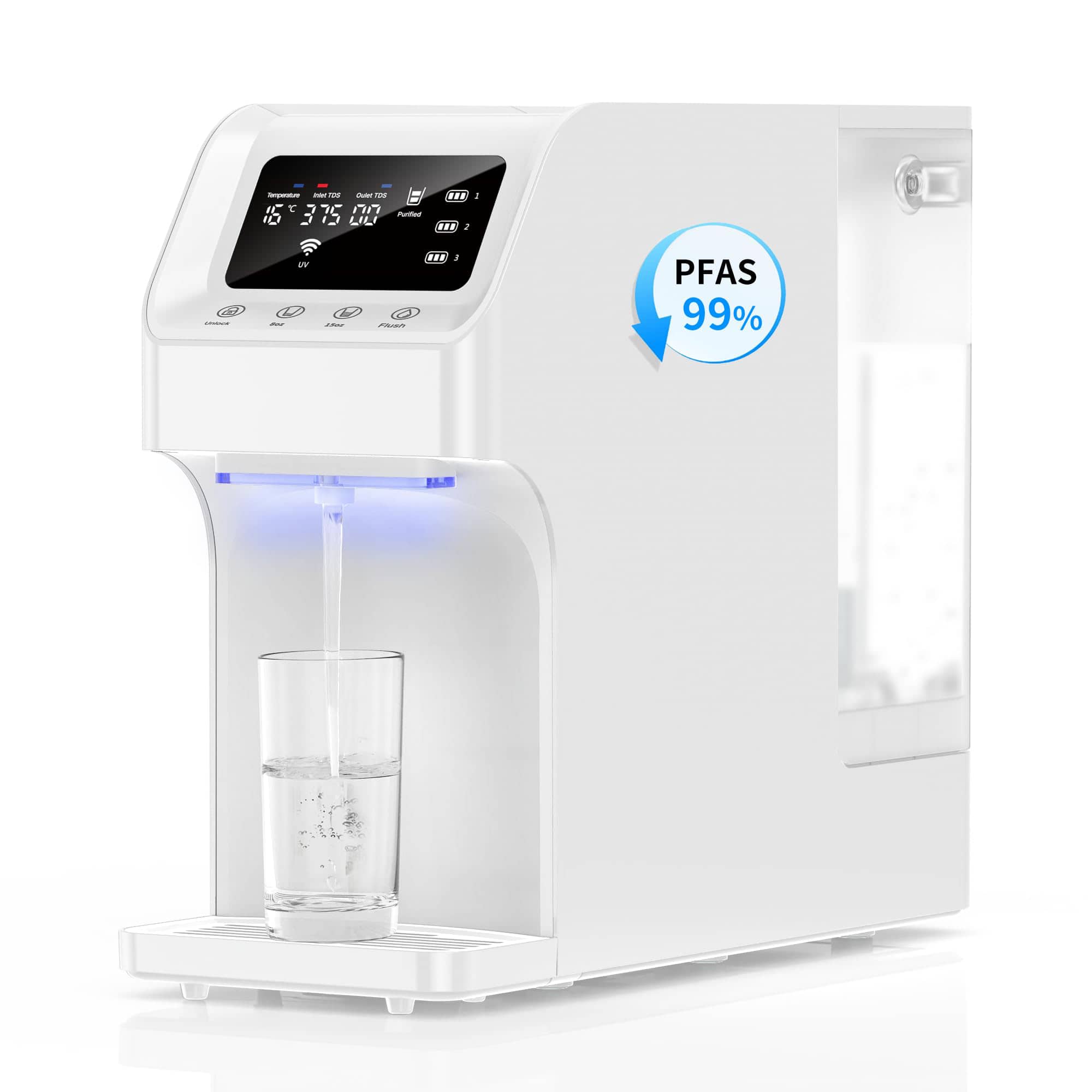 GlowWise - Countertop RO System 4:1 Pure to Drain, 200oz Tank, 8-Stage No Installation Water Filter for Home, Apartment & RV - White