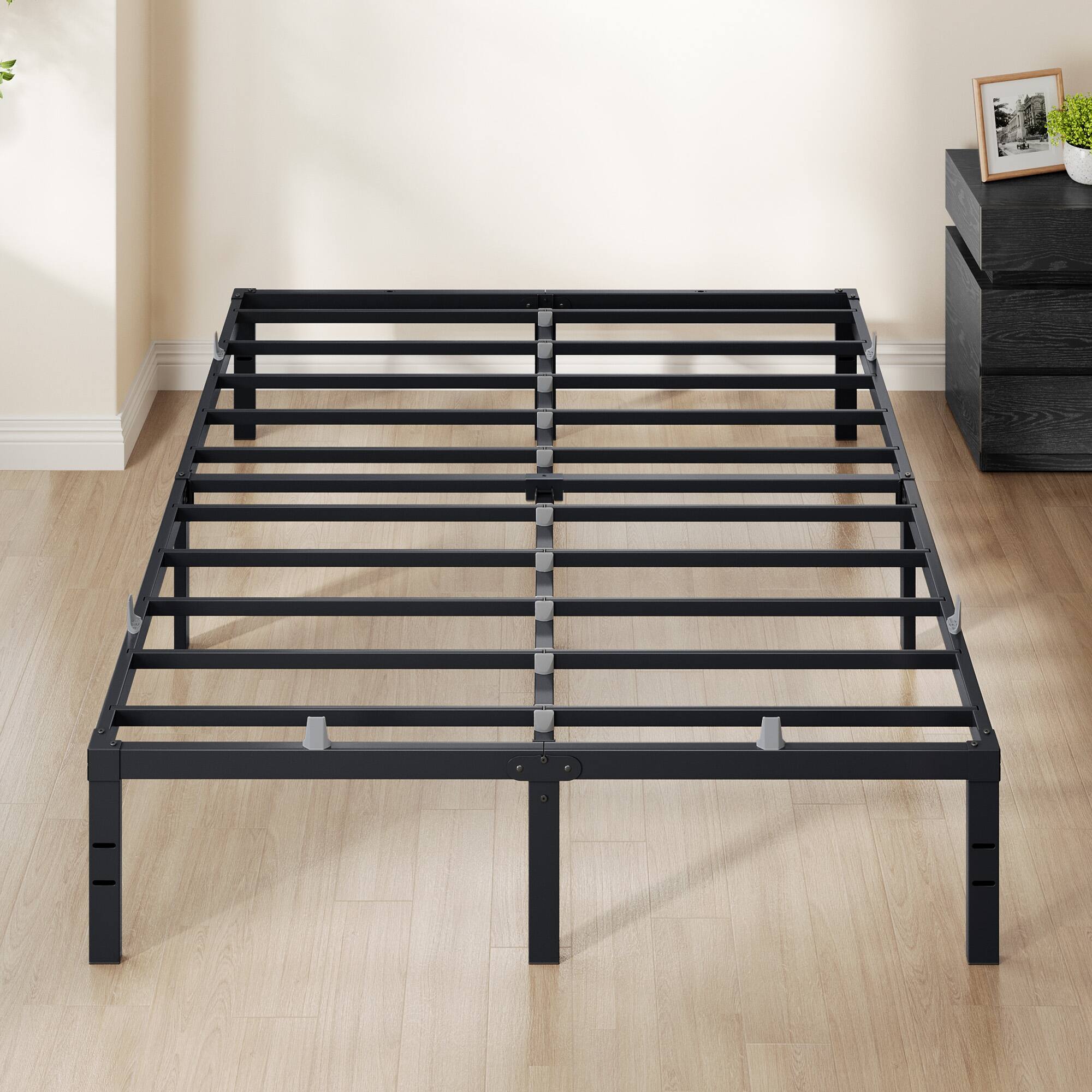 Songmics Home - Full Metal Bed Frame 14 Inches Tall, 1100 lb Weight Capacity, with Under-Bed Storage, Easy Setup,Heavy-Duty Platform Bed - Matte Black