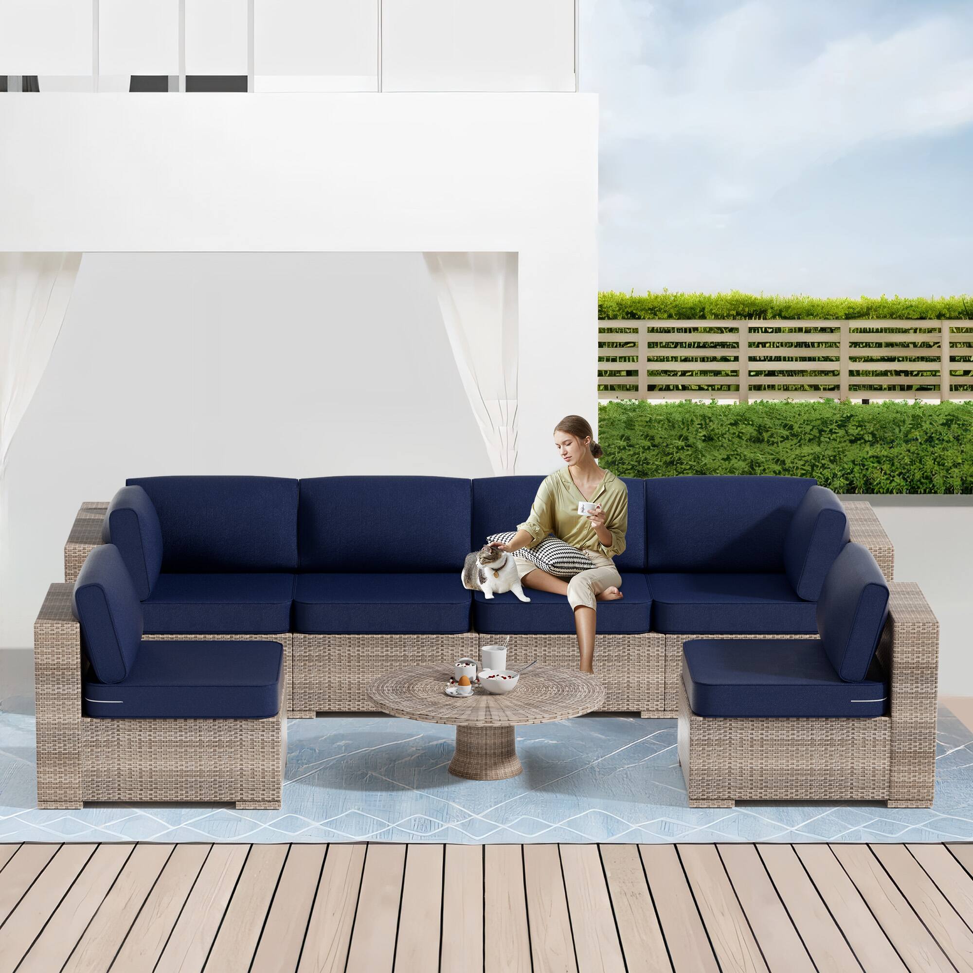 Alt View 4. RYHNUYNE - 14-Piece Outdoor Patio Sofa Cushions,Dark Blue Seat Cushion with Zipper, Water-Resistant Patio Furniture Cushion - Dark Blue.