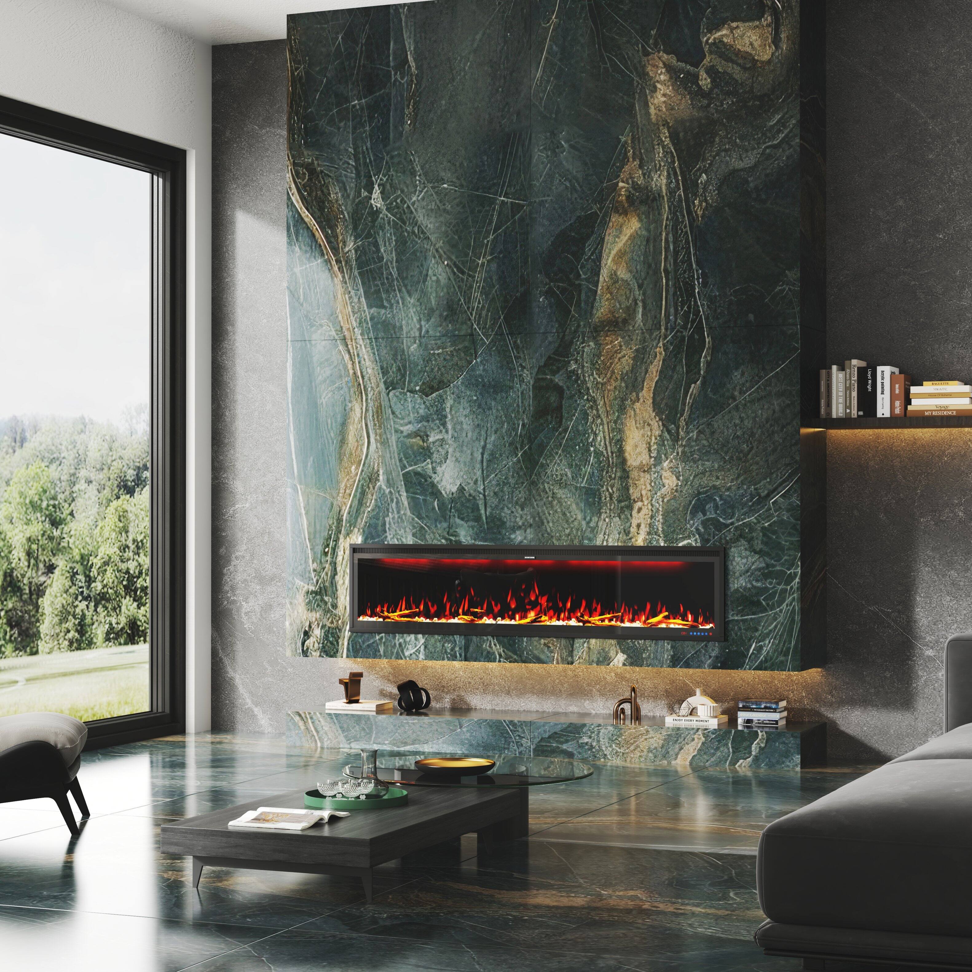 Alt View 7. Mondawe - 74" Wall Mounted/Recessed-in Electric Fireplace with Smart WIFI - Black.
