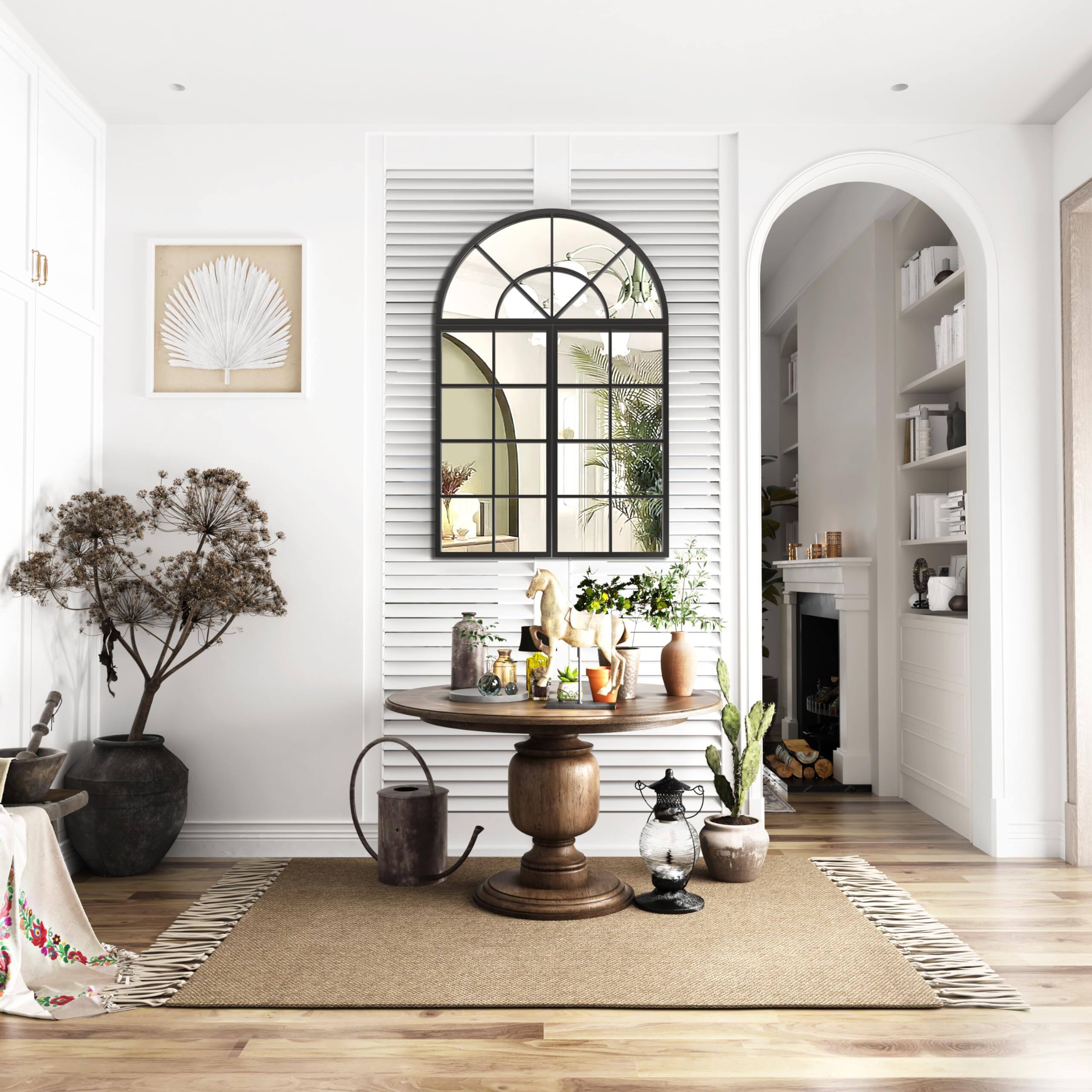 Alt View 5. Cedar Assembly - Arched Window Pane Wall Mirrors Set Of 3 47 24 31 5" Diy Window-shaped Decorative Art Mirror Metal Window... - Black-spliced-47.2"L x 31.5"W.