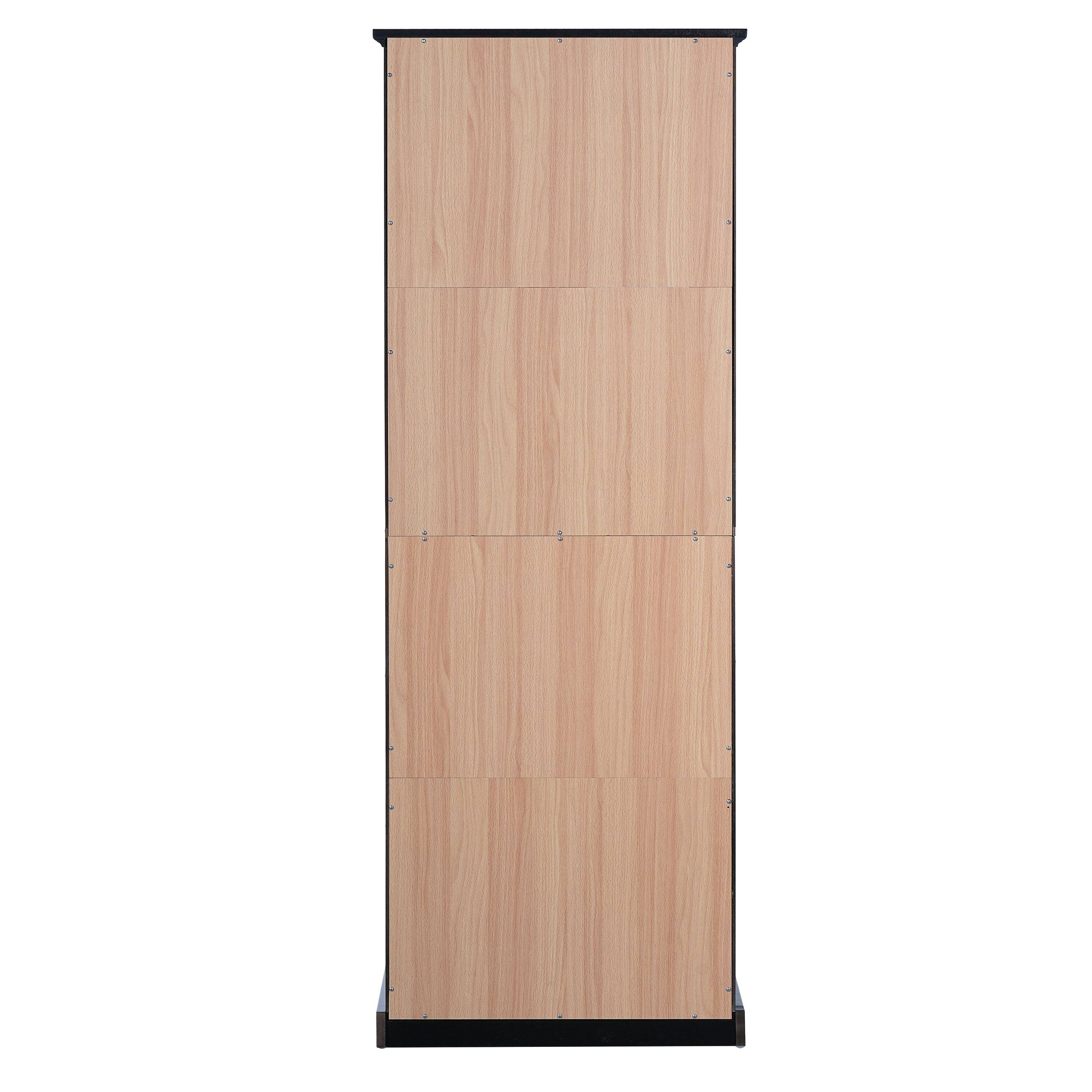 Angle. Boyel Living - 67.2 Inch Black Tall Bathroom Storage Cabinet with Tempered Glass Doors Adjustable Shelves Drawer Soft Close Linen Tower - Black.