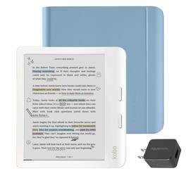 Kobo - Libra Colour (White) eReader with AC Bundle - 2024 - Dusk Blue Notebook SleepCover