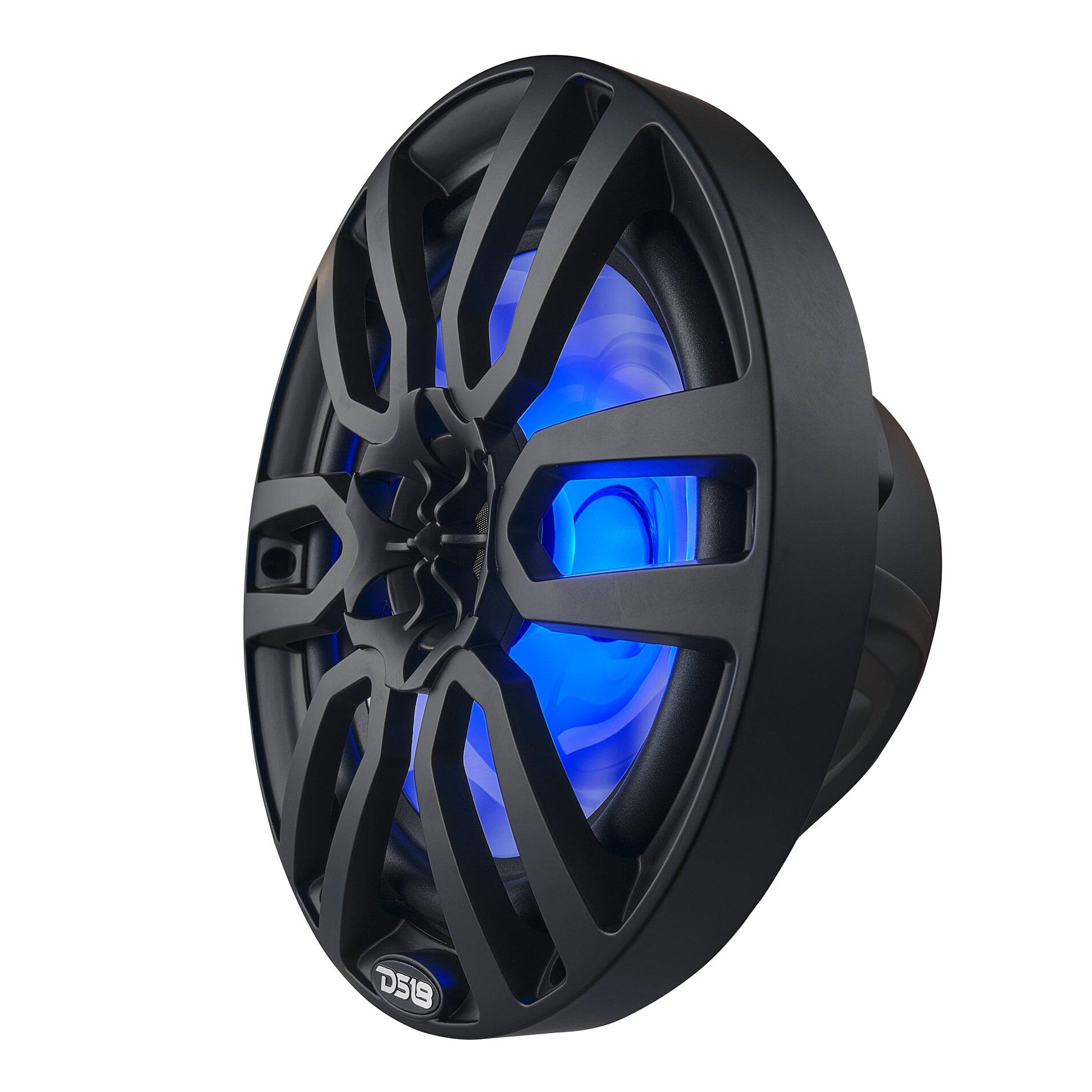 Back. DS18 Audio - NXL 8" 2-way Coaxial Speaker with RGB LED Lights, Built-in Driver and Grille (Pair), 125W RMS 4-Ohm - Black.