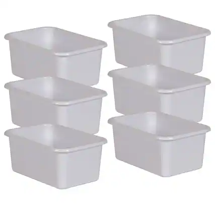 Front. Teacher Created Resources - Teacher Created Resources White Small Plastic Storage Bin, Pack of 6.
