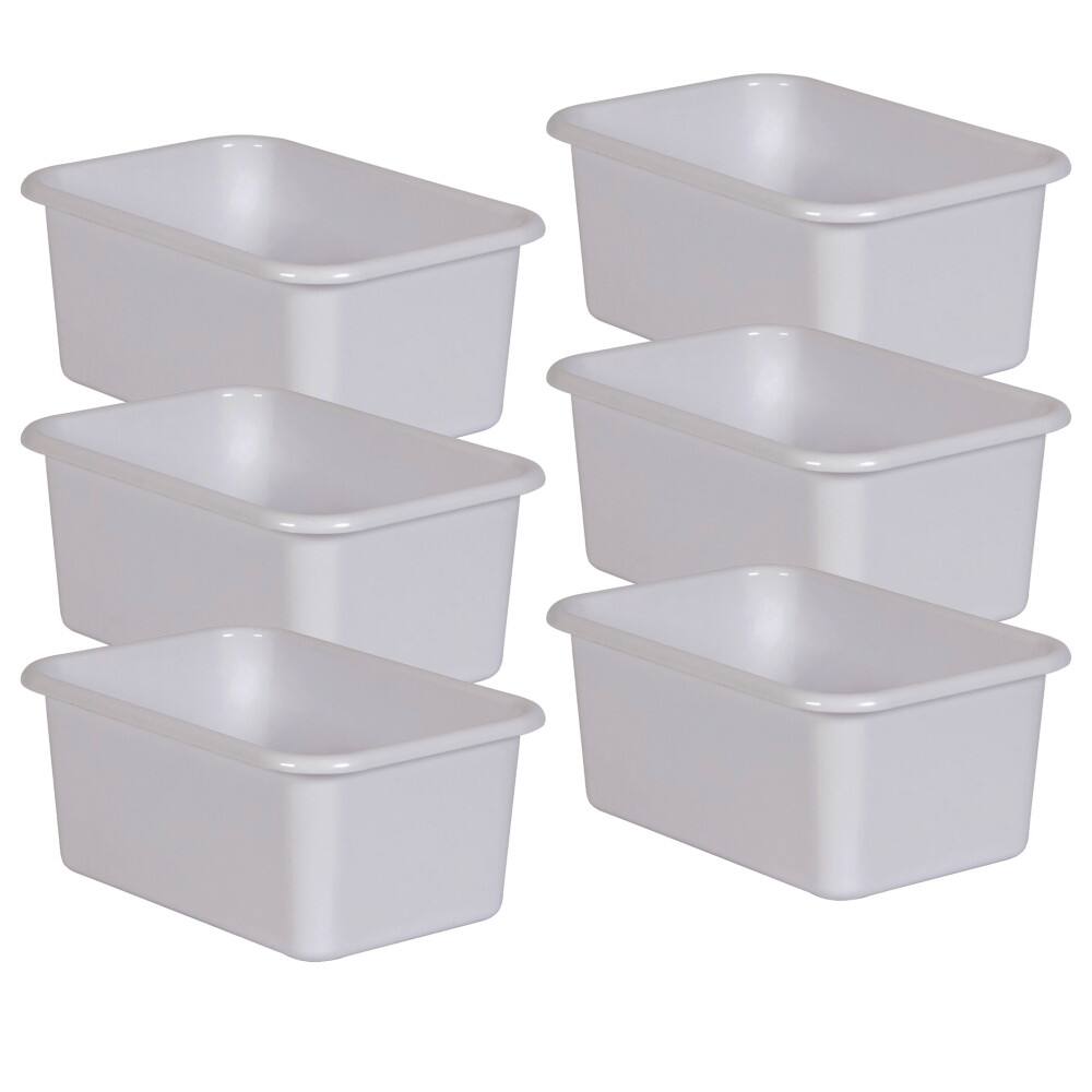 Front. Teacher Created Resources - Teacher Created Resources White Small Plastic Storage Bin, Pack of 6.