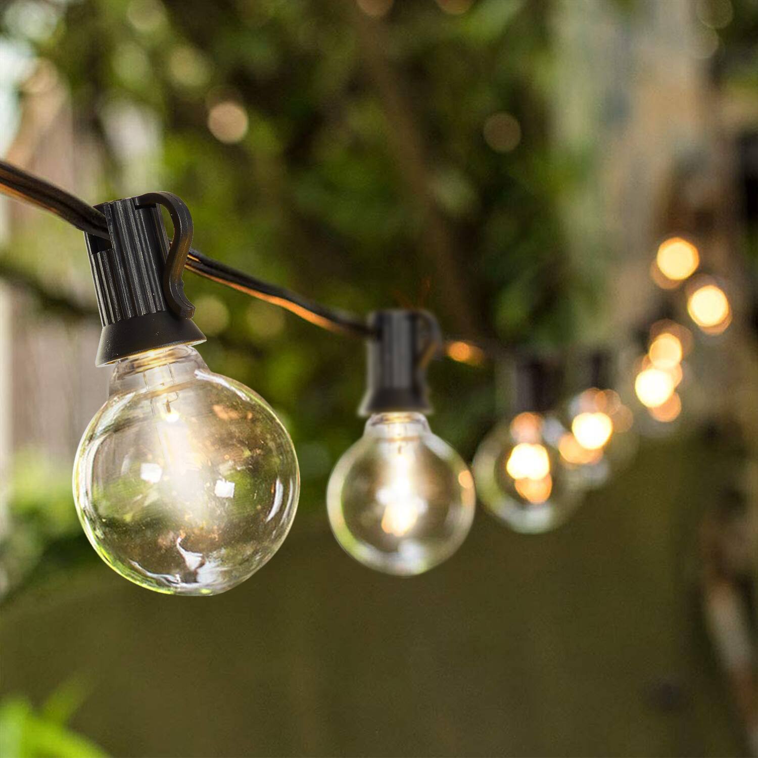 Front. Akoasm - 197FT LED Outdoor String Lights, 100 Shatterproof G40 Bulbs, Weatherproof Plug-in Patio Lights for Backyard/Deck.