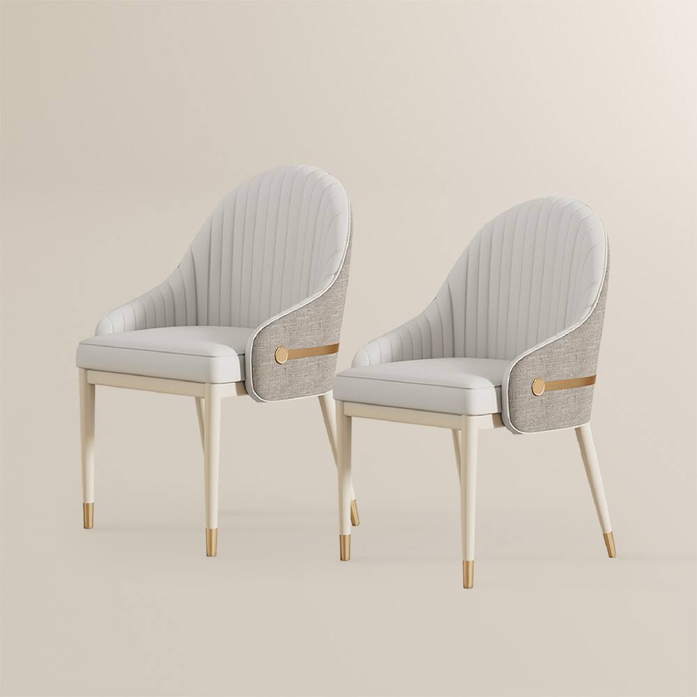 Alt View 8. POVISON - Modern Upholstered Dining Chairs Set of 2, Faux Leather & Linen Side Chairs, Light Gray & Gray - Beige & Gray.