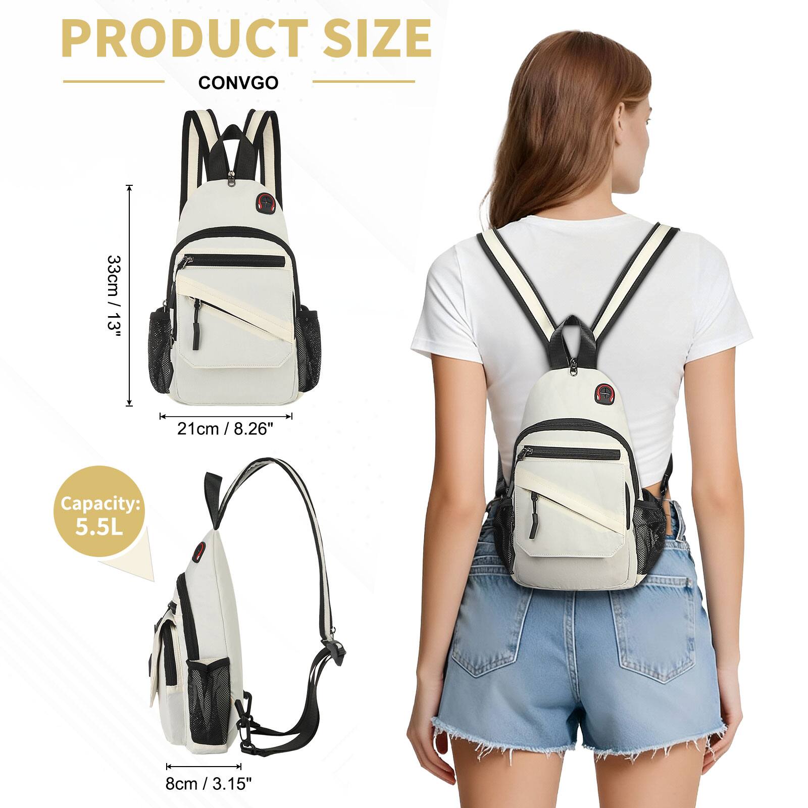 PRODUCT SIZE  
CONVGO  

33cm / 13"  
21cm / 8.26"  
8cm / 3.15"  

Capacity: 5.5L