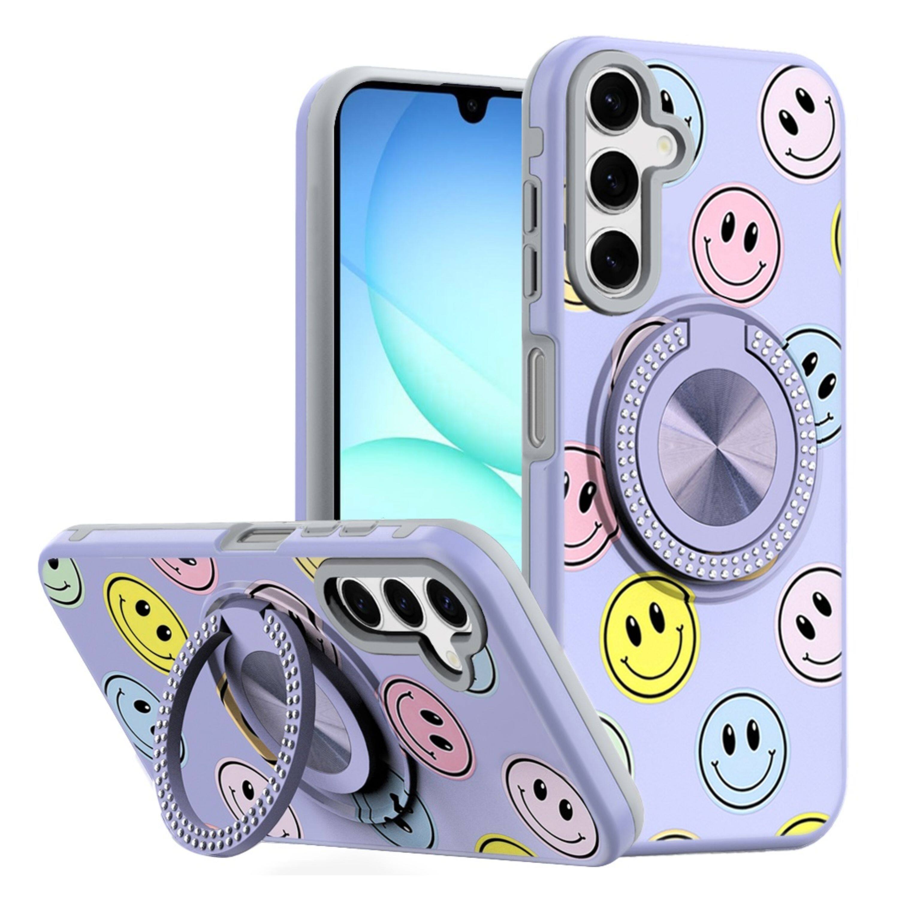 Front. Kitcheniva - Printed Design Case With 360 Rotating Stand Tempered Glass For Samsung Galaxy A17 5G Smiley - Multicolor.