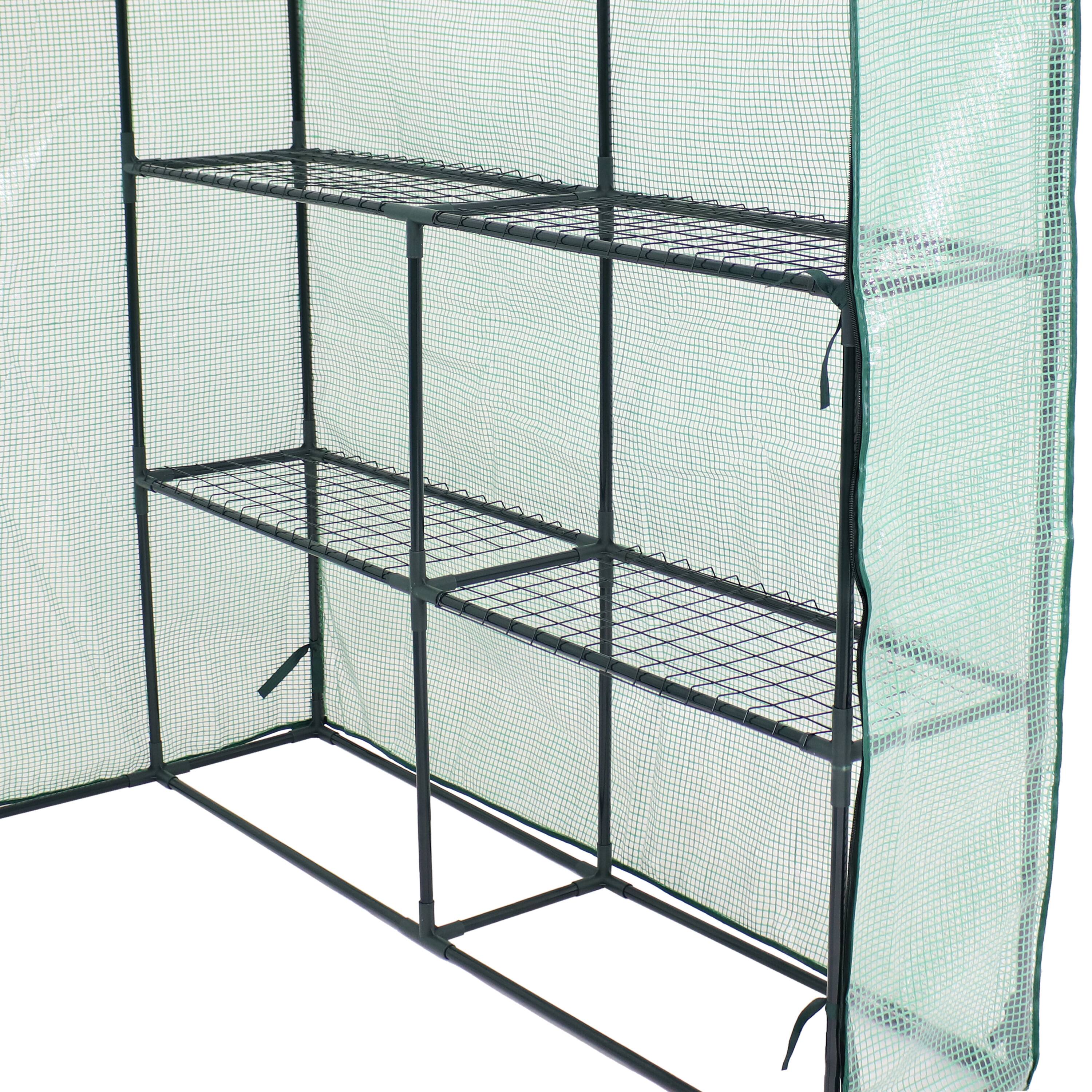 Alt View 8. Sunnydaze - Large Iron PE Cover Walk-In Greenhouse with 4 Shelves - Green.