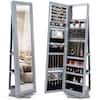 Front. Costway - Costway 360° Rotatable Jewelry Cabinet Armoire 2-in-1 Lockable Mirrored - Gray.