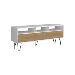 TuHome - Tori 54" Wide TV Stand Natural Oak MDF - White