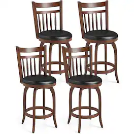 Costway - 24" Swivel Bar Stools Set of 4 with Backs, Solid Wood Legs & Footrest for Home Bar - 24"-Expresso