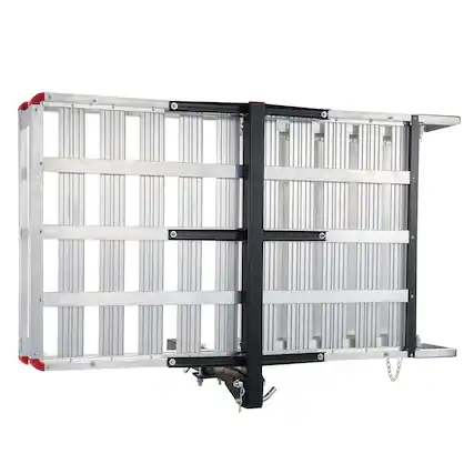 Front. Glintex - Aluminum Hitch Mount Cargo Carrier with 500 lbs Capacity, Folding Ramp, Straps, and Stabilizer for 2" Receiver - Natural.