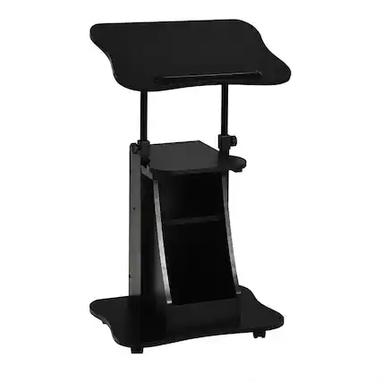 Front. Ecooso - Mobile Podium Laptop Cart, Height Adjustable, Tilting Top, Storage Compartments, Rolling Stand - Black.