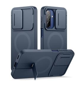 SURITCH - Case for Samsung Galaxy A17/A26 5G with Camera Cover, Metal Kickstand, Compatible with MagSafe, Shockproof Bumper Cover - Deep Blue