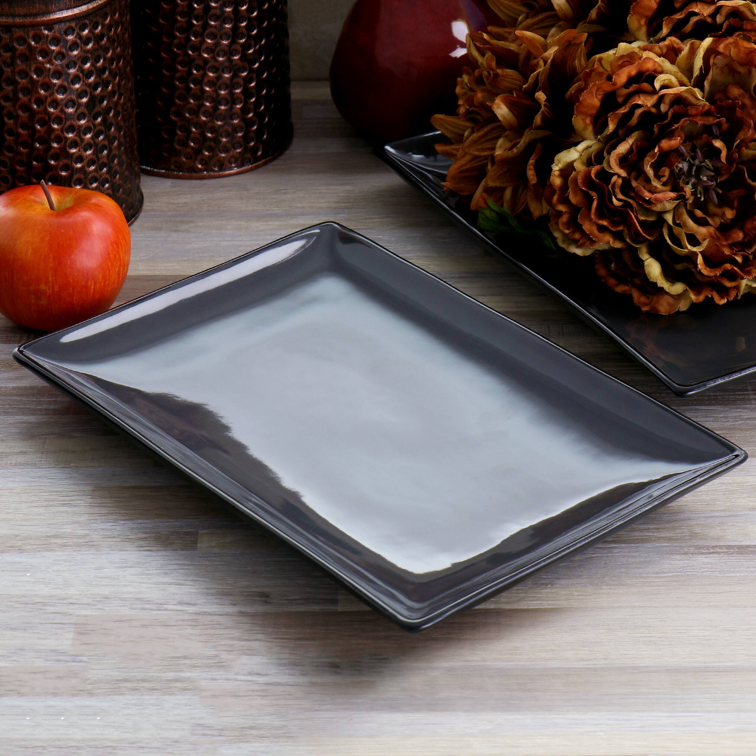 Alt View 5. Gibson - Gibson Home Urban Cafe 2 Piece 12 Inch Rectangle Stoneware Platter Set in Grey - Grey.