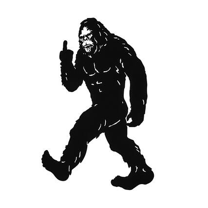 Front. Zeckos - Black Metal Laser Cut Rude Bigfoot Flipping The Bird Wall Sculpture Home Decor - Black.