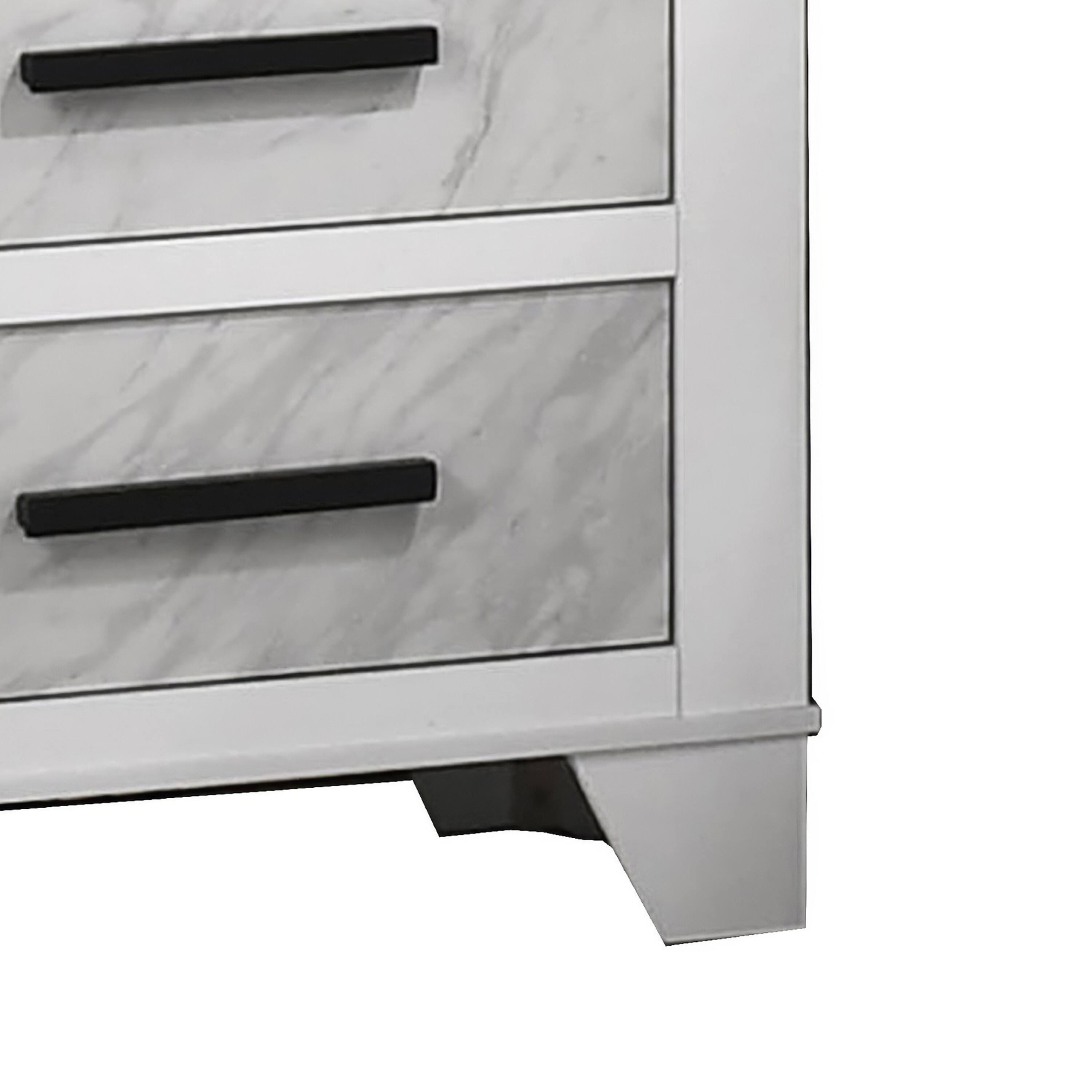 Left. Manhattan Lane - Feza Nightstand, 2 Drawers with Faux Marble Inset, Pulls - White, Black.