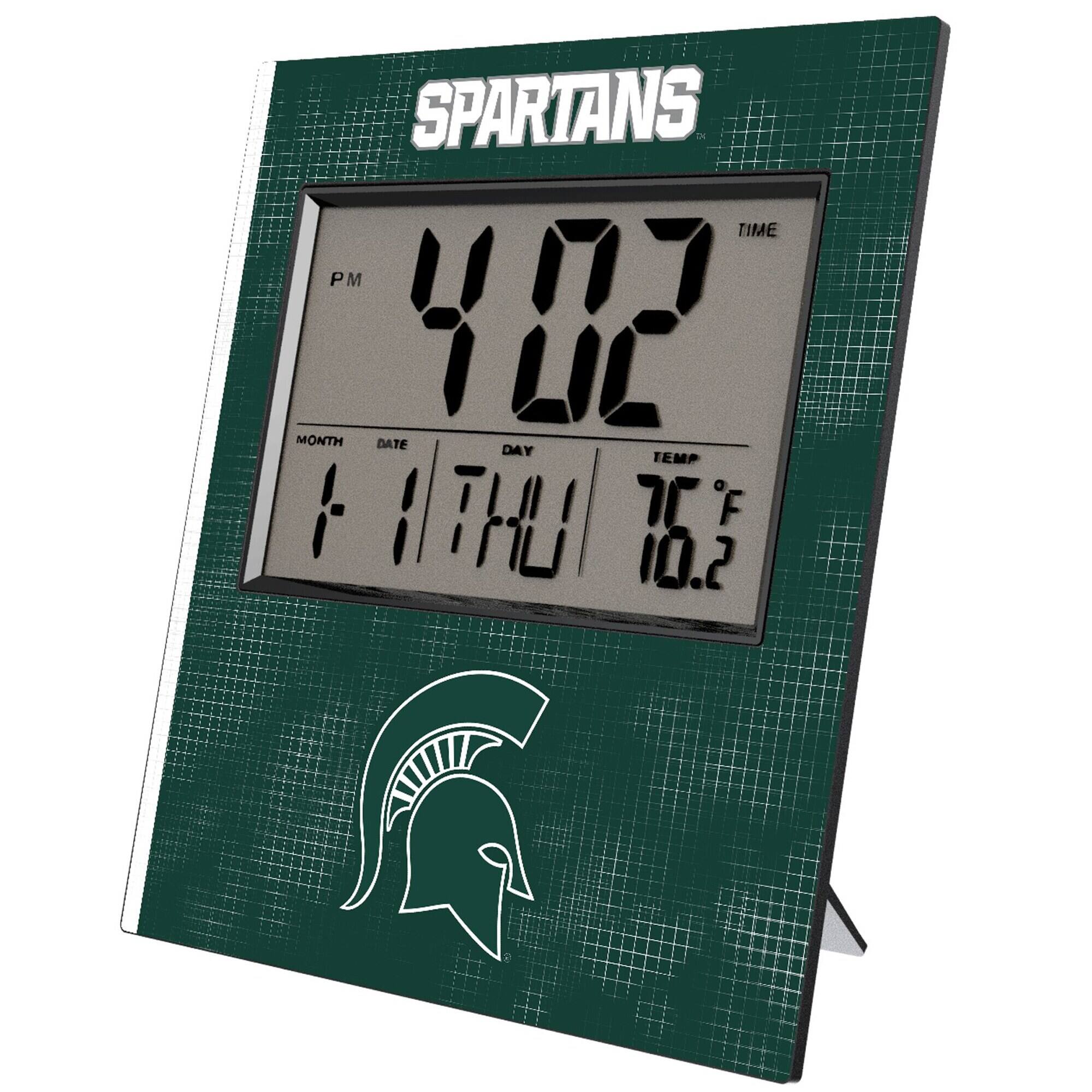 Keyscaper - Michigan State Spartans Cross Hatch Digital Desk Clock - Multicolor