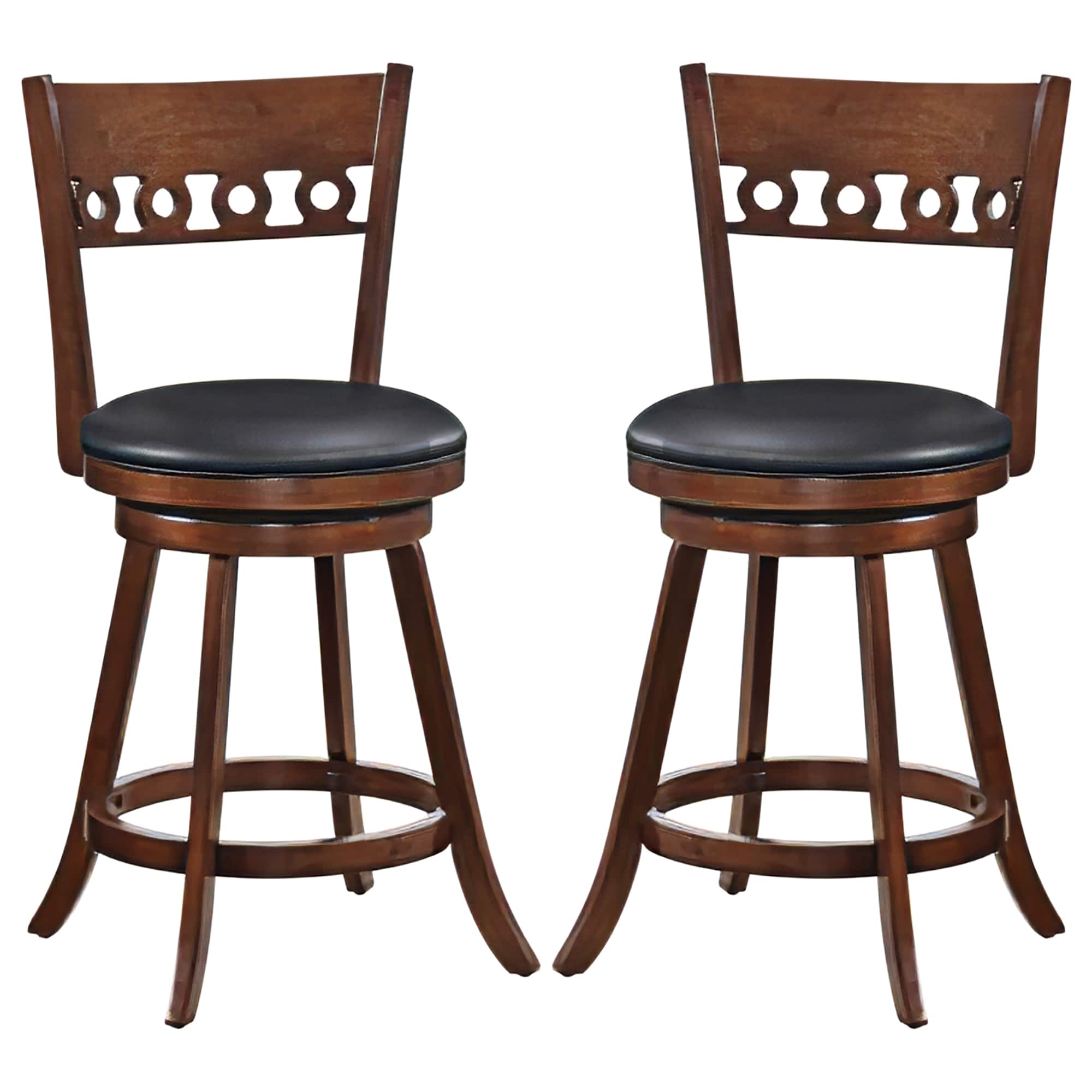 Gymax - 2PCS 24.5'' Counter Height Bar Chairs Swivel Bar Stools w/ Rubber Wood Frame - Brown, Black