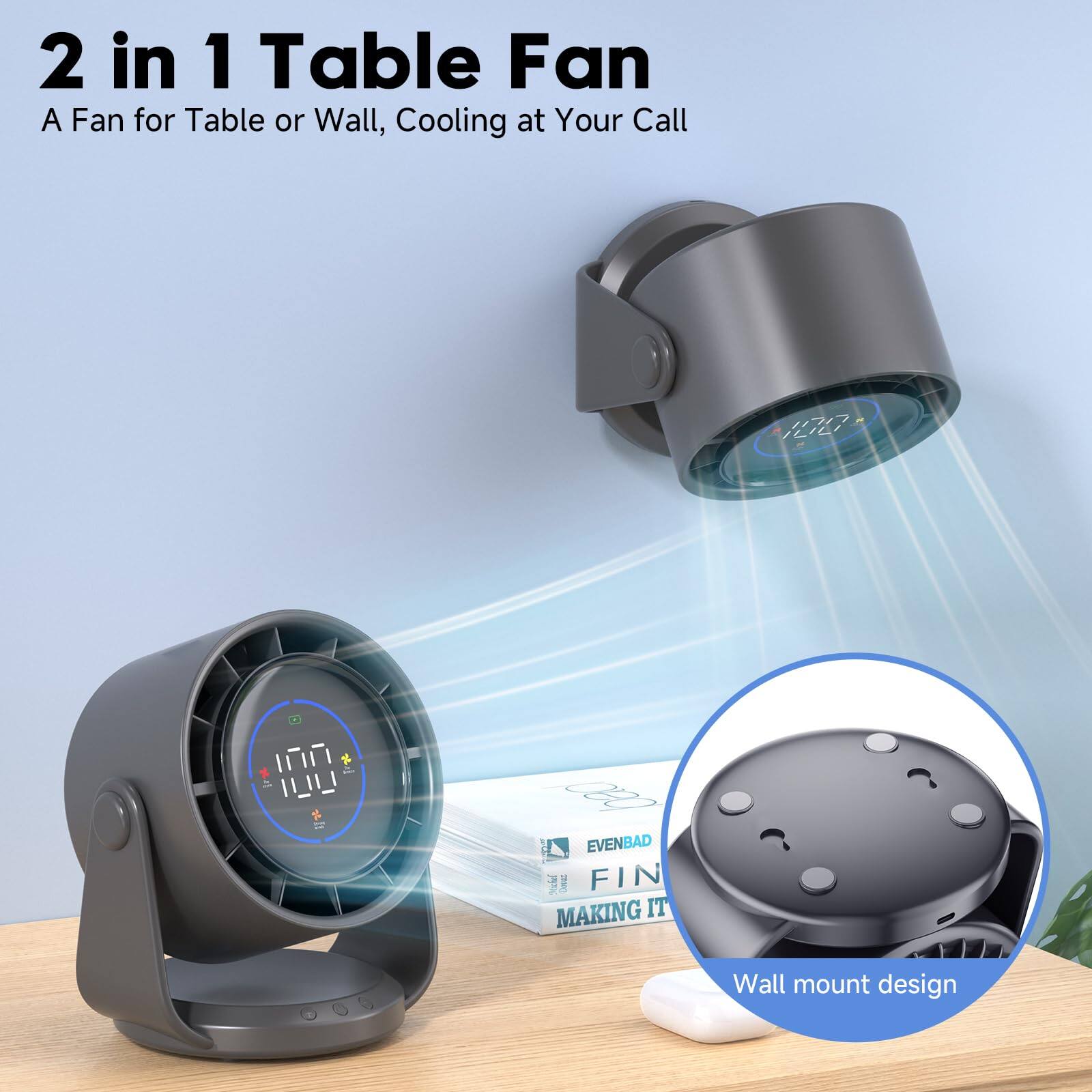 2 in 1 Table Fan  
A Fan for Table or Wall, Cooling at Your Call  

Wall mount design