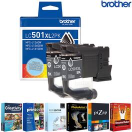 Brother - LC501XL2PKS Genuine Twin Pack High Yield Black Ink Cartridges with Printer Softwares
