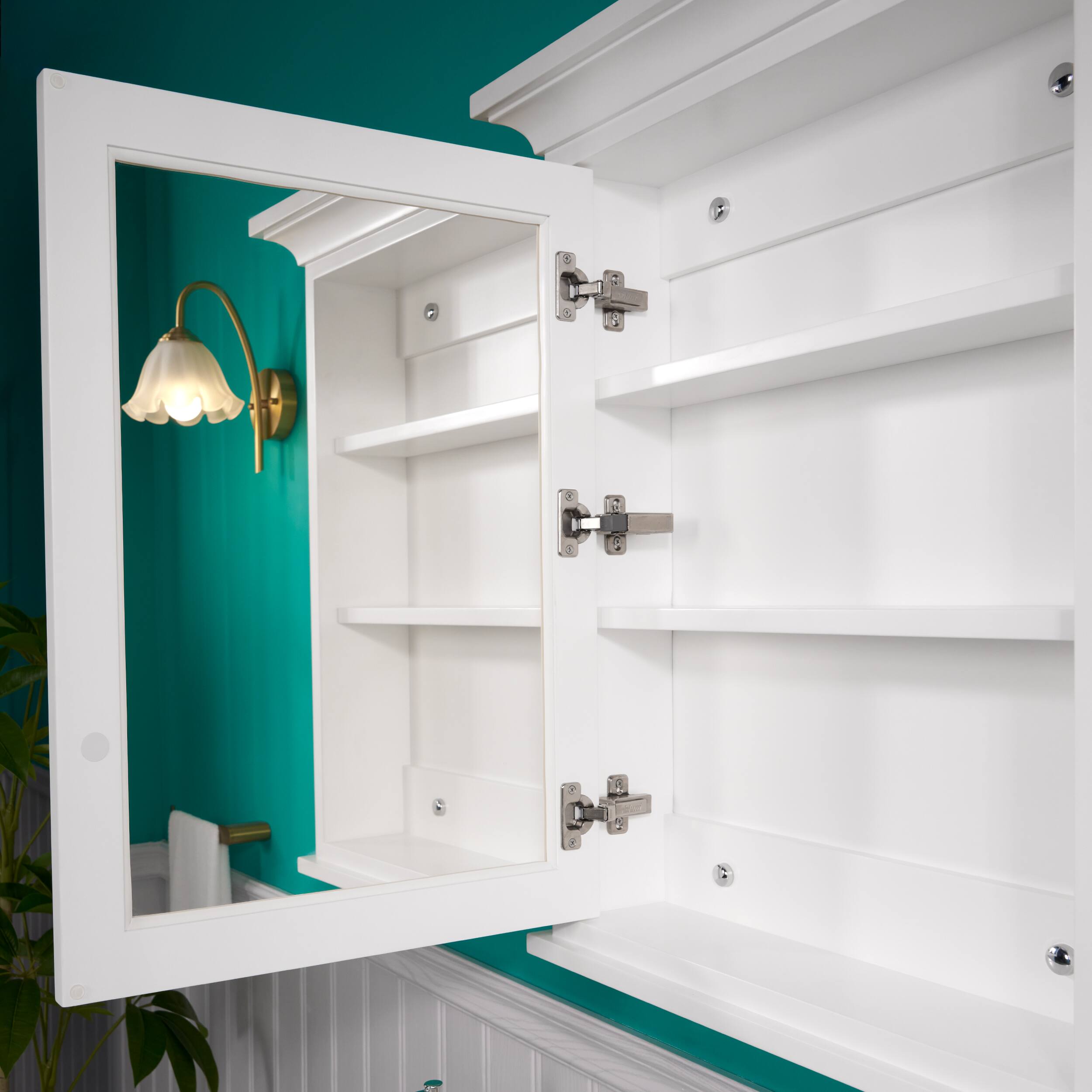 Alt View 3. WELLFOR - 36 in. W x 30 in. H Rectangular Solid Wood Medicine Cabinet with Mirror - White.