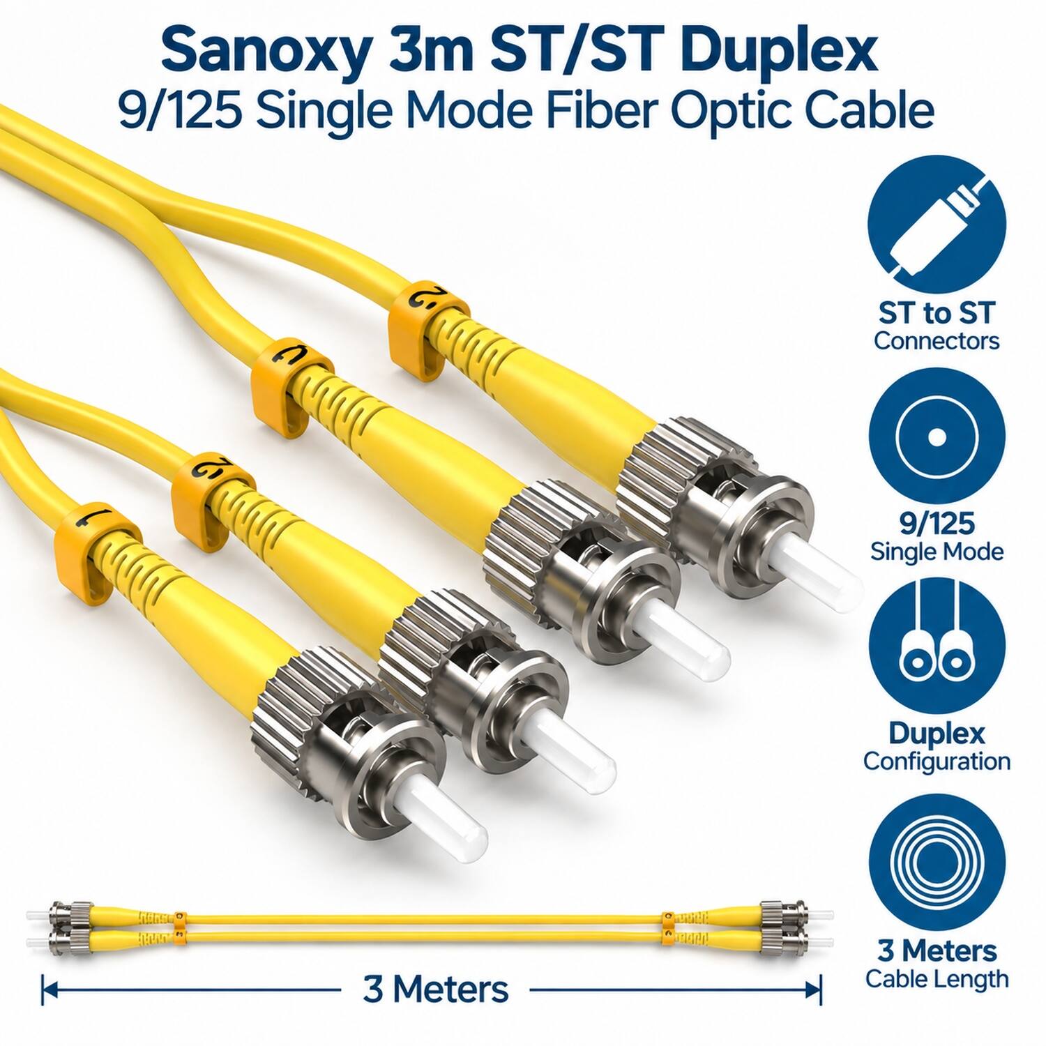 Sanoxy 3m ST/ST Duplex 9/125 Single Mode Fiber Optic Cable Multi - Best Buy