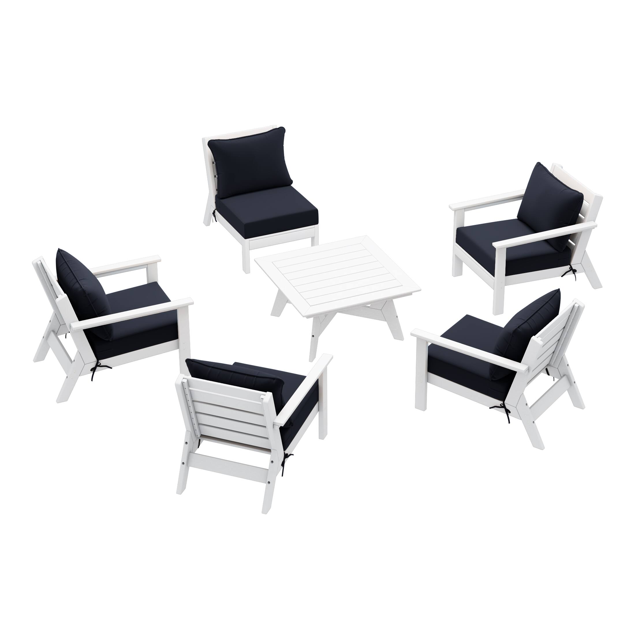 Left. WestinTrends - WestinTrends Avalon Outdoor 6-Piece Modular Sectional Patio Furniture Sofa Set - White/Navy Blue.