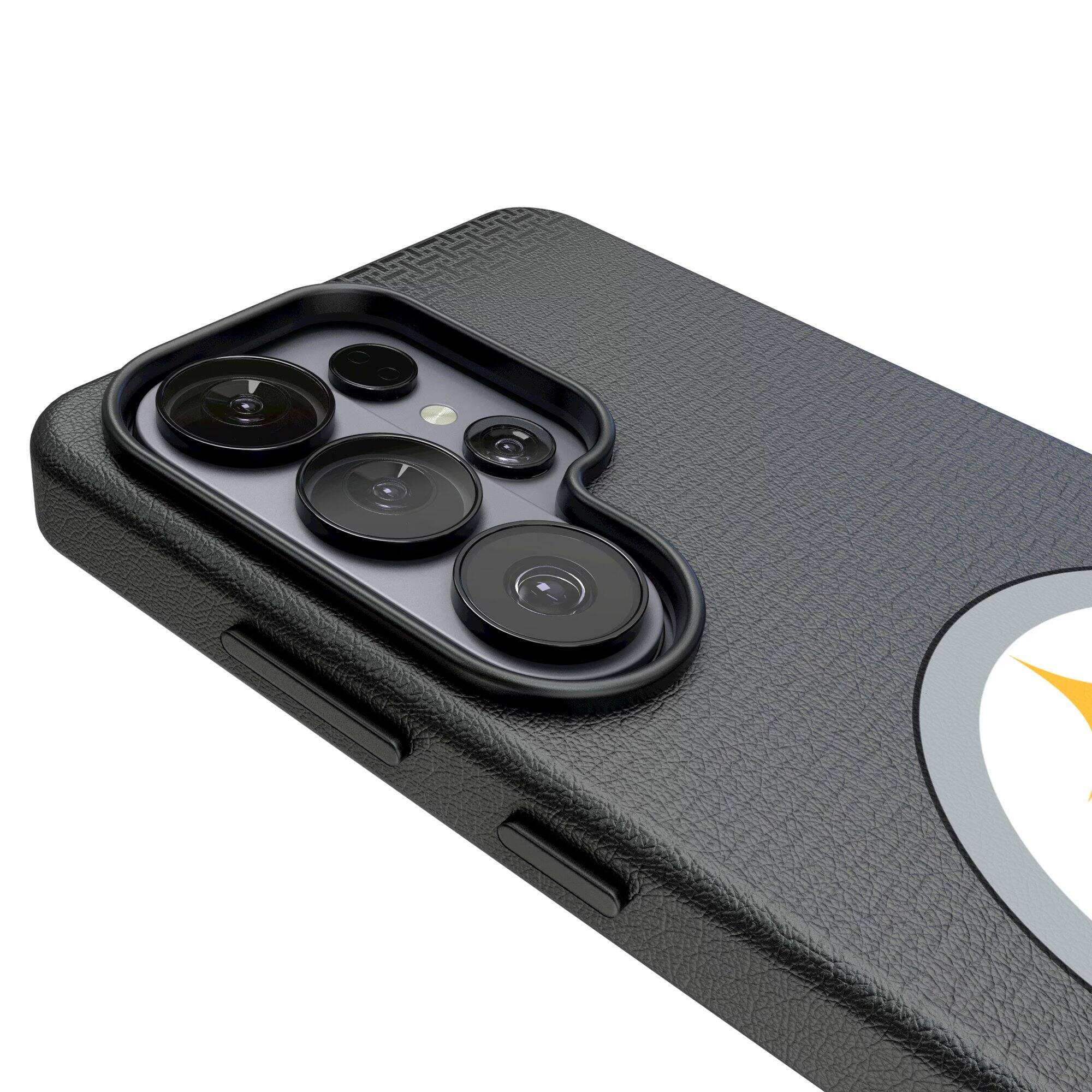 Alt View 2. Keyscaper - Pittsburgh Steelers Linen Galaxy Magnetic Bump Case - S26 Ultra - Black.