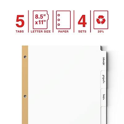 5 TABS  
8.5" x 11" LETTER SIZE  
4 SETS  
20% CALONIAR PAPER
