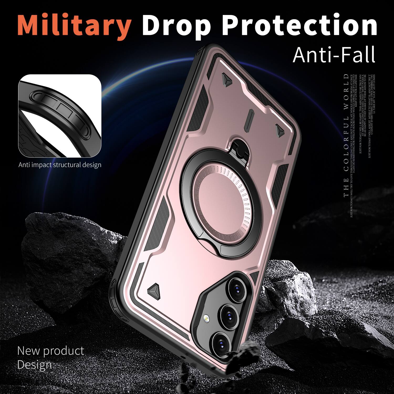 Military Drop Protection Anti-Fall

Anti impact structural design

New product Design

COLORFUL

THE WORLD