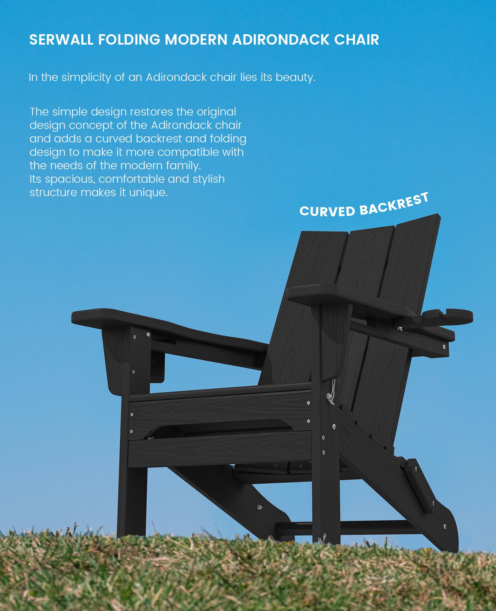 SERWALL Modern Adirondack Chairs Set of 2, Folding Adirondack Chair ...