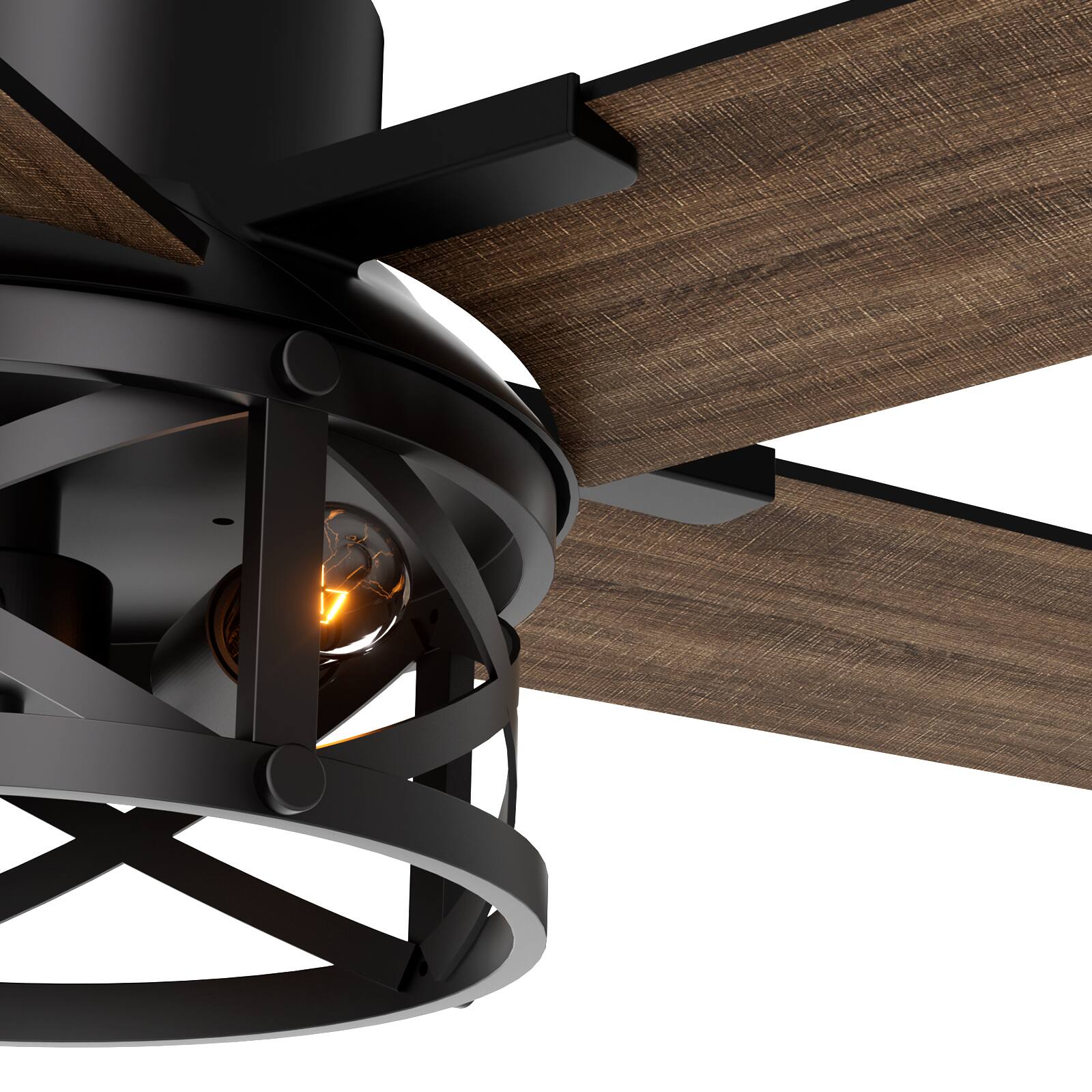 Alt View 10. Siljoy - 52-inch Modern Farmhouse Cage Flush Mount Fan with Light APP & Remote Control for Indoor Covered Patio - Matte Black.