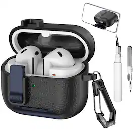 Dteck - Case for Samsung Galaxy Buds 3/3 Pro/3 FE with Phone Holder & Keychain,Leather Texture Earbuds Cover for Man Women - Blueblack