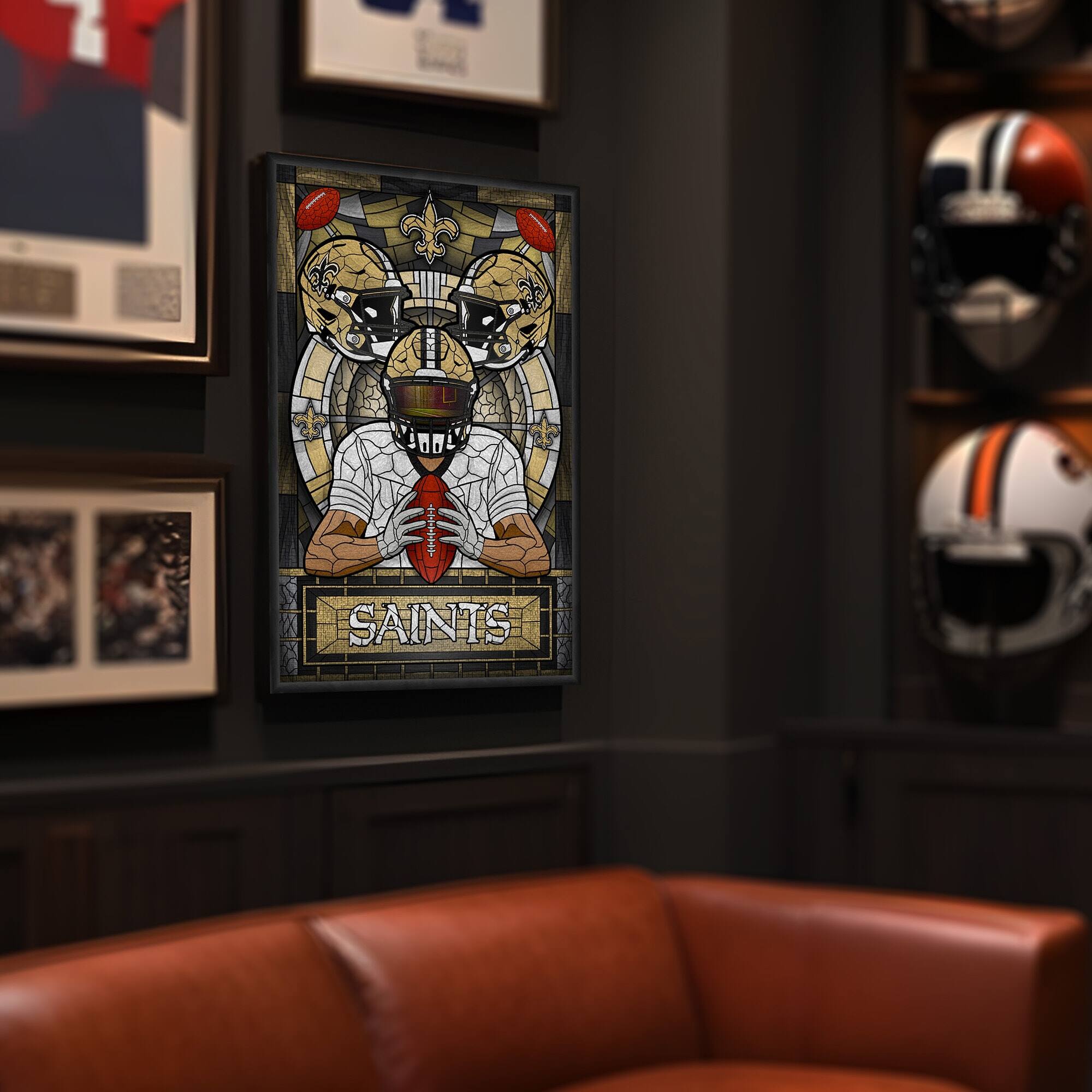 Alt View 1. Sporticulture - New Orleans Saints Framed Stained Glass Art Print - Gold.