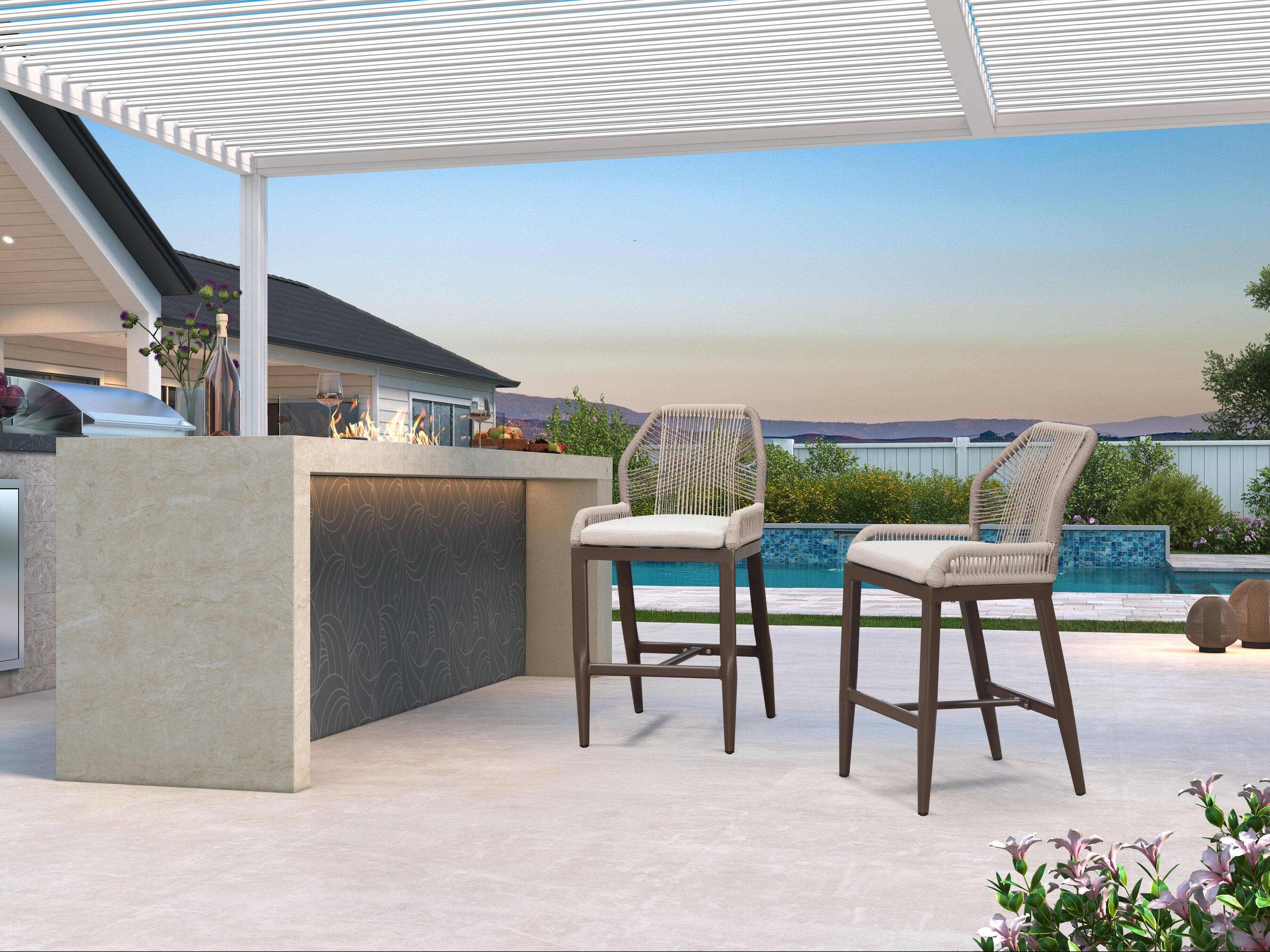 Alt View 1. PURPLE LEAF - Patio Outdoor Bar Stool Counter Height Set of 2 Rattan Chair with Back Modern Aluminum Woven Barstools for Garden Indoor - Coffee-Counter Stool.