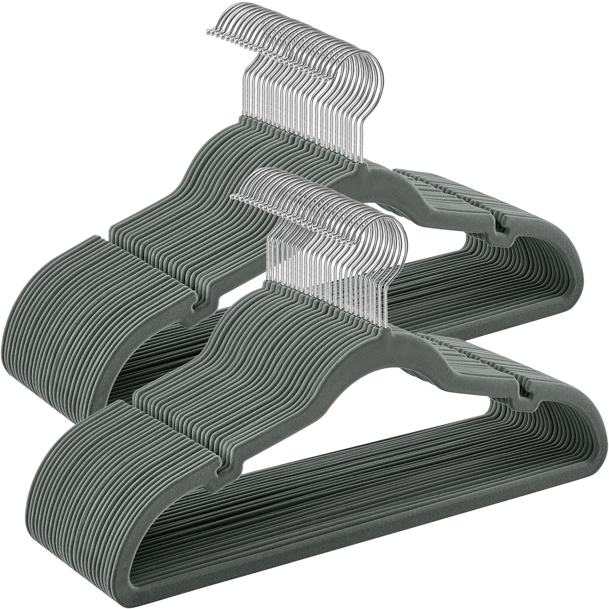 Songmics Home - Velvet Hangers 50 Pack, Non-Slip Clothes Hangers, Suit Hangers with Shoulder Notches, Pants Bar, 360° Swivel Hook - Gray
