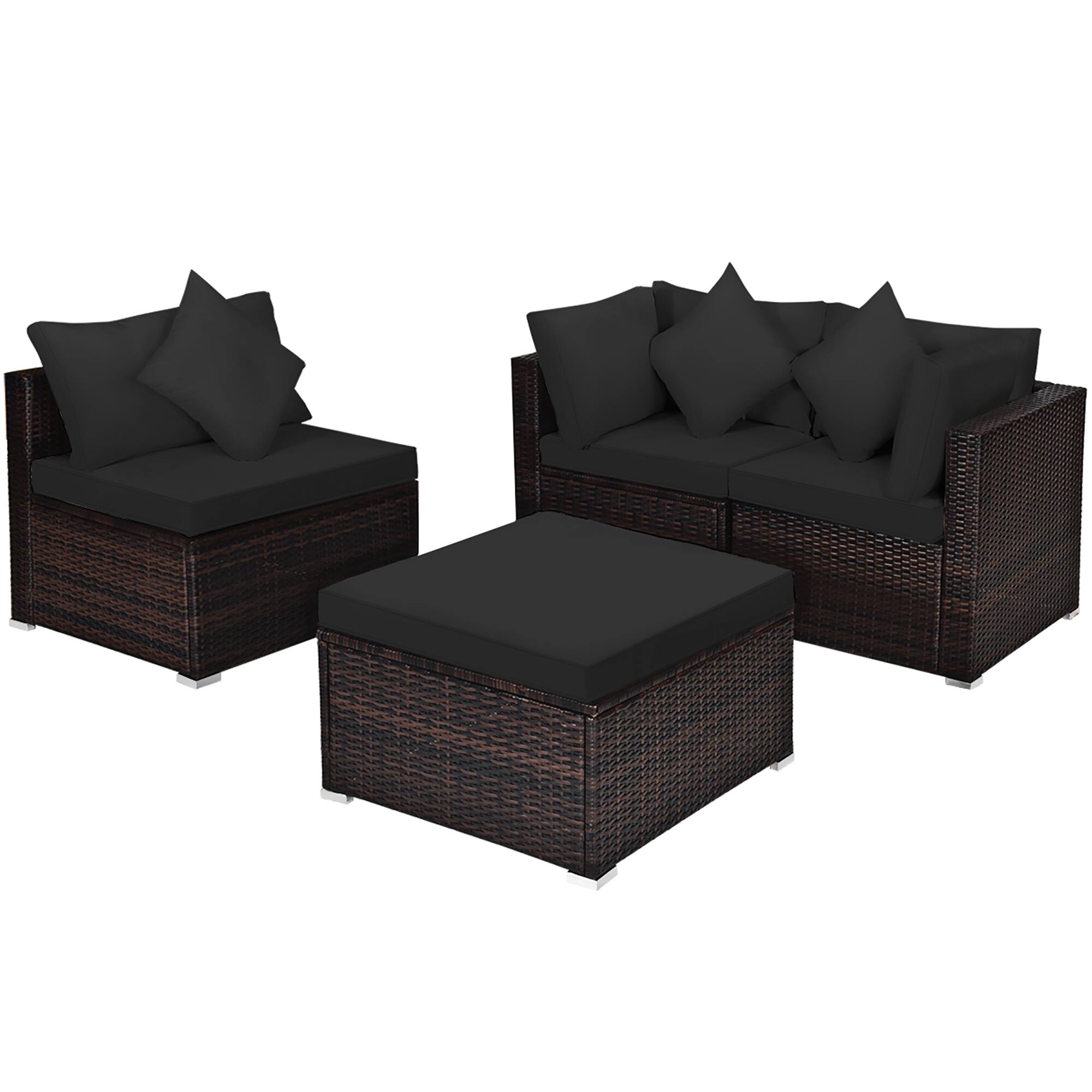 Front. Costway - 4PCS Patio Rattan Furniture Set Sofa Ottoman Cushion Garden Deck - Black.