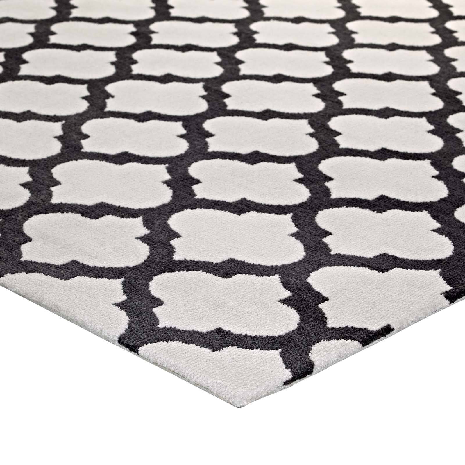Back. Modway - Lida Moroccan Trellis Area Rug - Ivory and Charcoal.