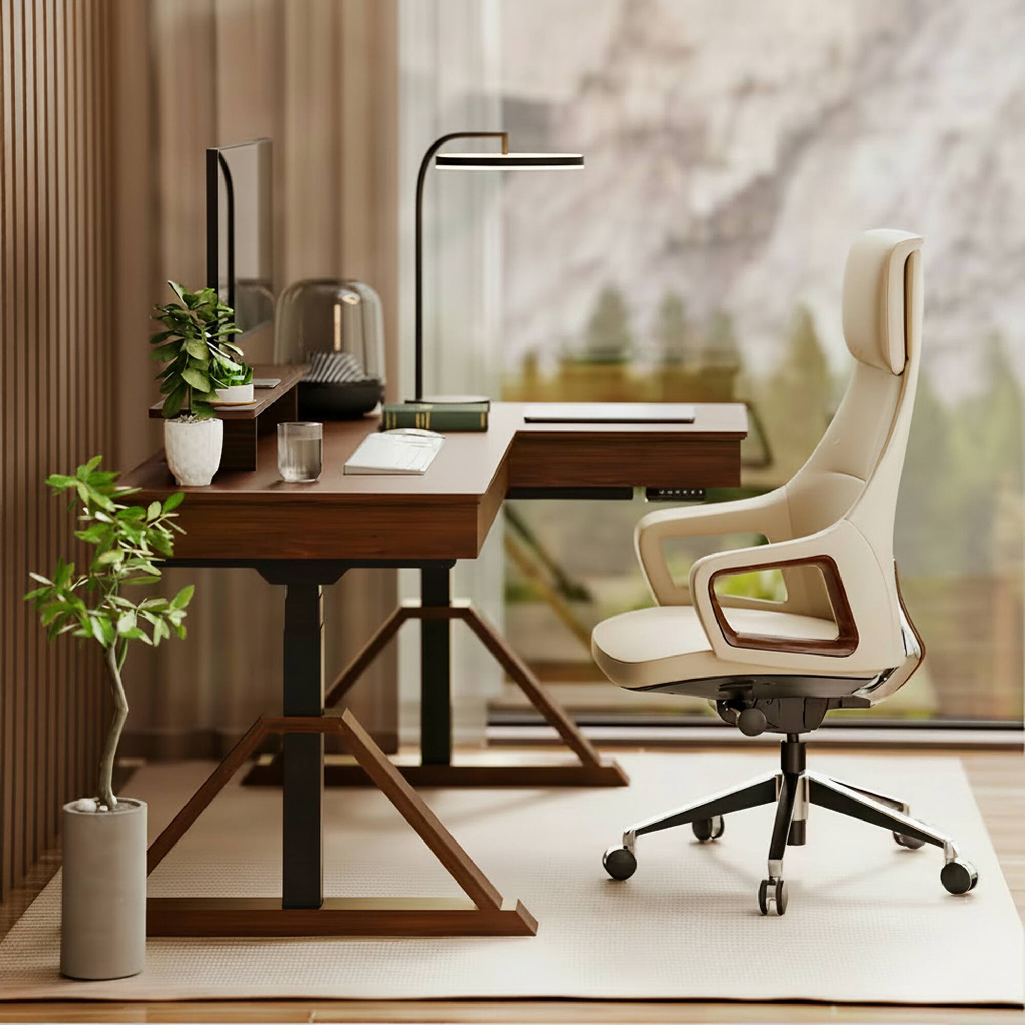 Alt View 6. FlexiSpot - Fusion Retro 70" Walnut Veneer Electric Height Adjustable L-Shaped Standing Desk - Walnut.