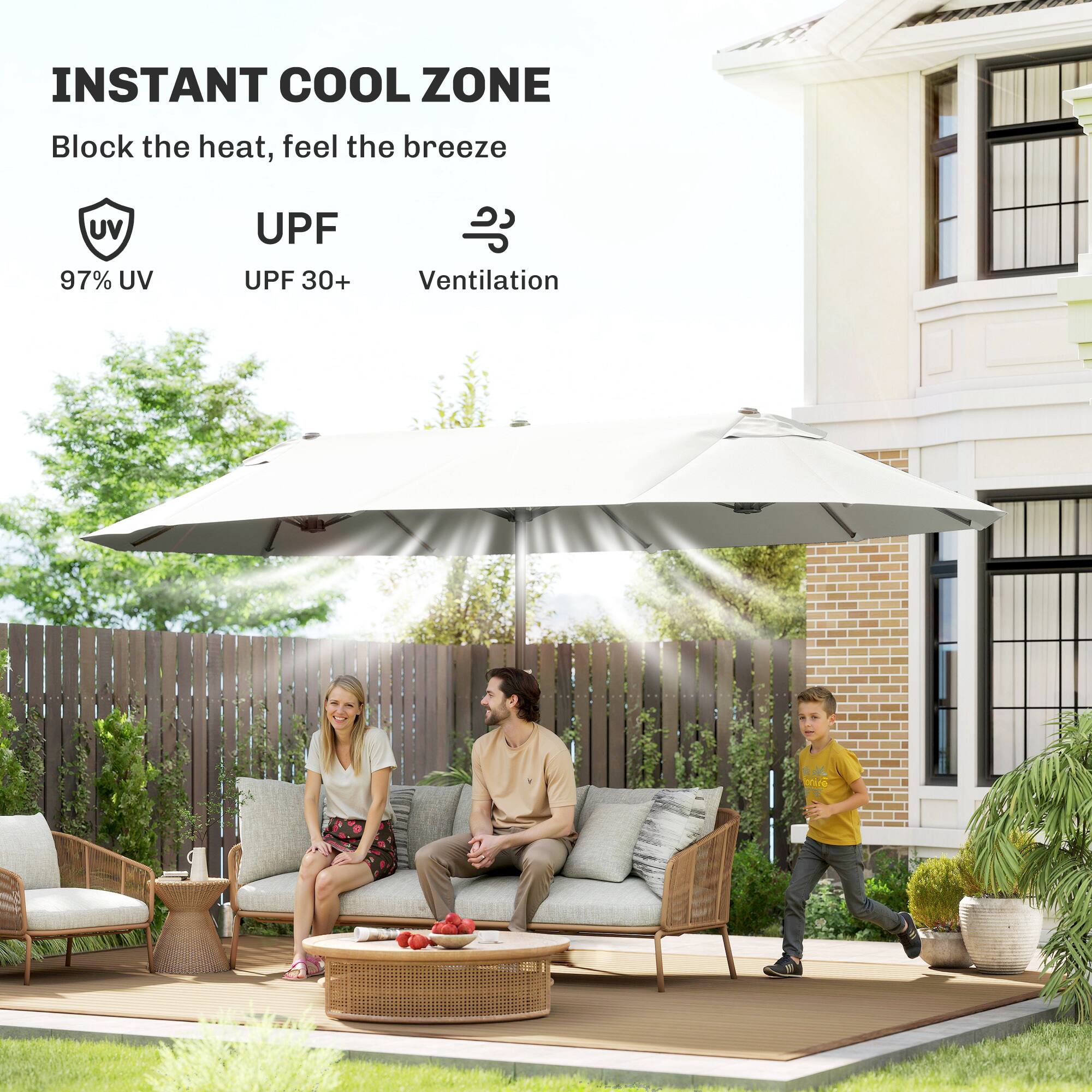 INSTANT COOL ZONE  
Block the heat, feel the breeze  
97% UV  
UPF 30+  
Ventilation