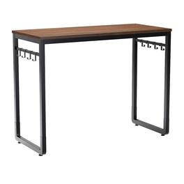 Hivvago - Industrial Black Metal Frame Computer Desk with Wood Top - Black , Brown