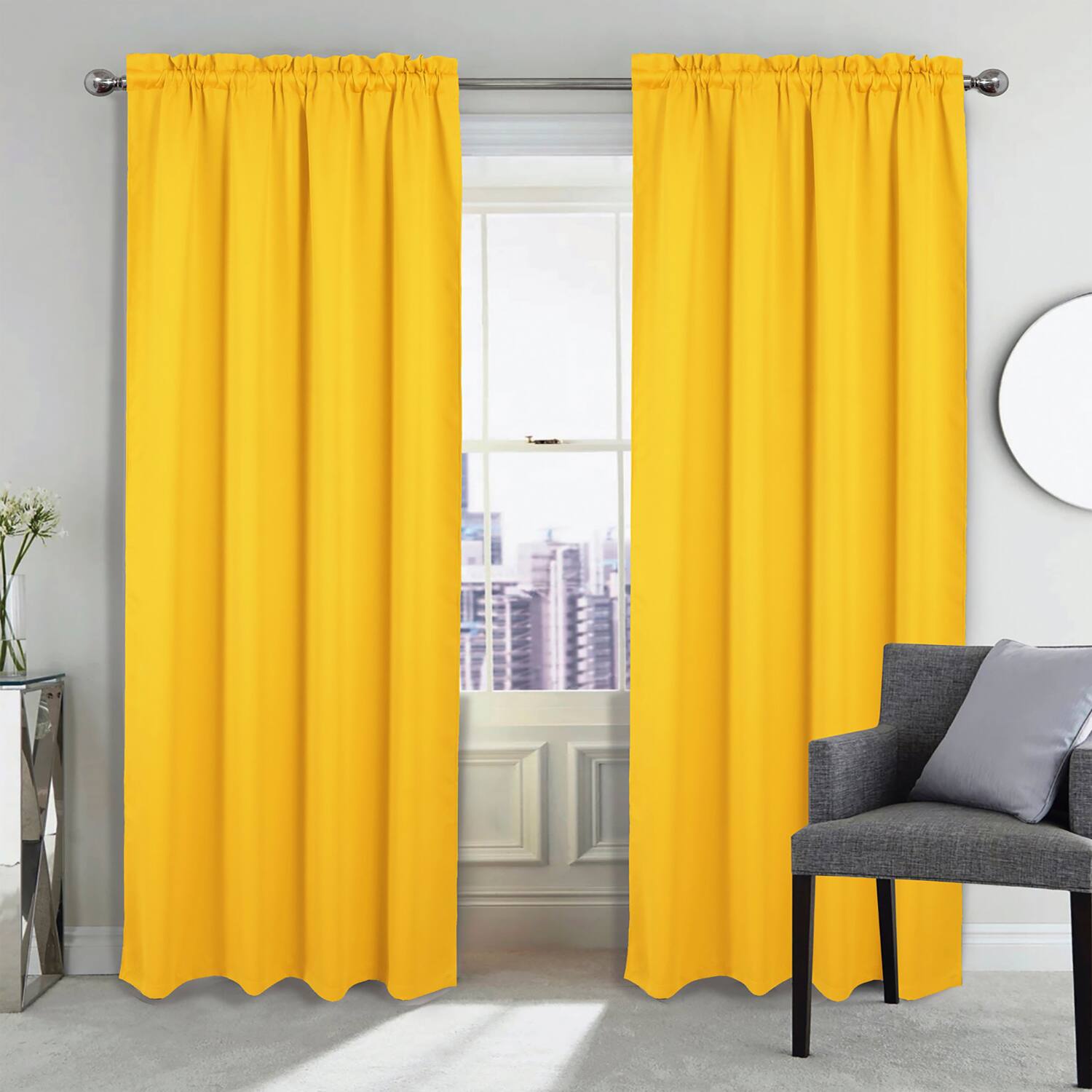 Angle. RT Designers Collection - RT Designers Collection 100% Polyester Twilight Blackout Rod Pocket Curtain Panel 54" x 84" Yellow - Yellow.