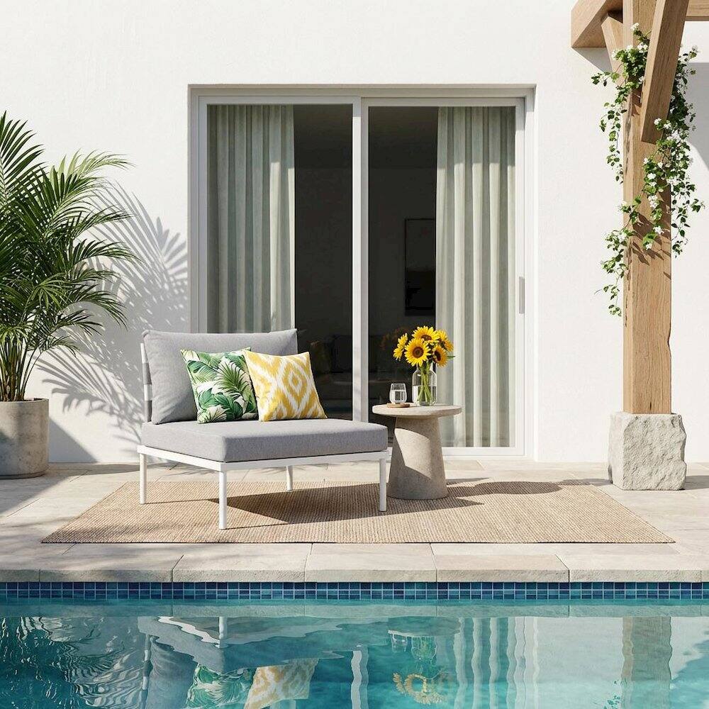 Angle. Outdoor Escape - Outdoor Lounge Chair In Aluminum With Armless Design - White.