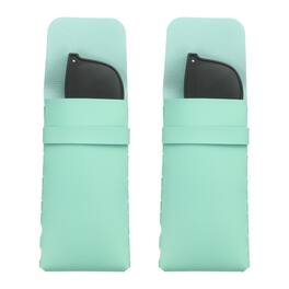Unique Bargains - 2pcs Soft Glasses Case Leather Flap Closure Pouch for Eyewear Travel Sport Work - Light Blue